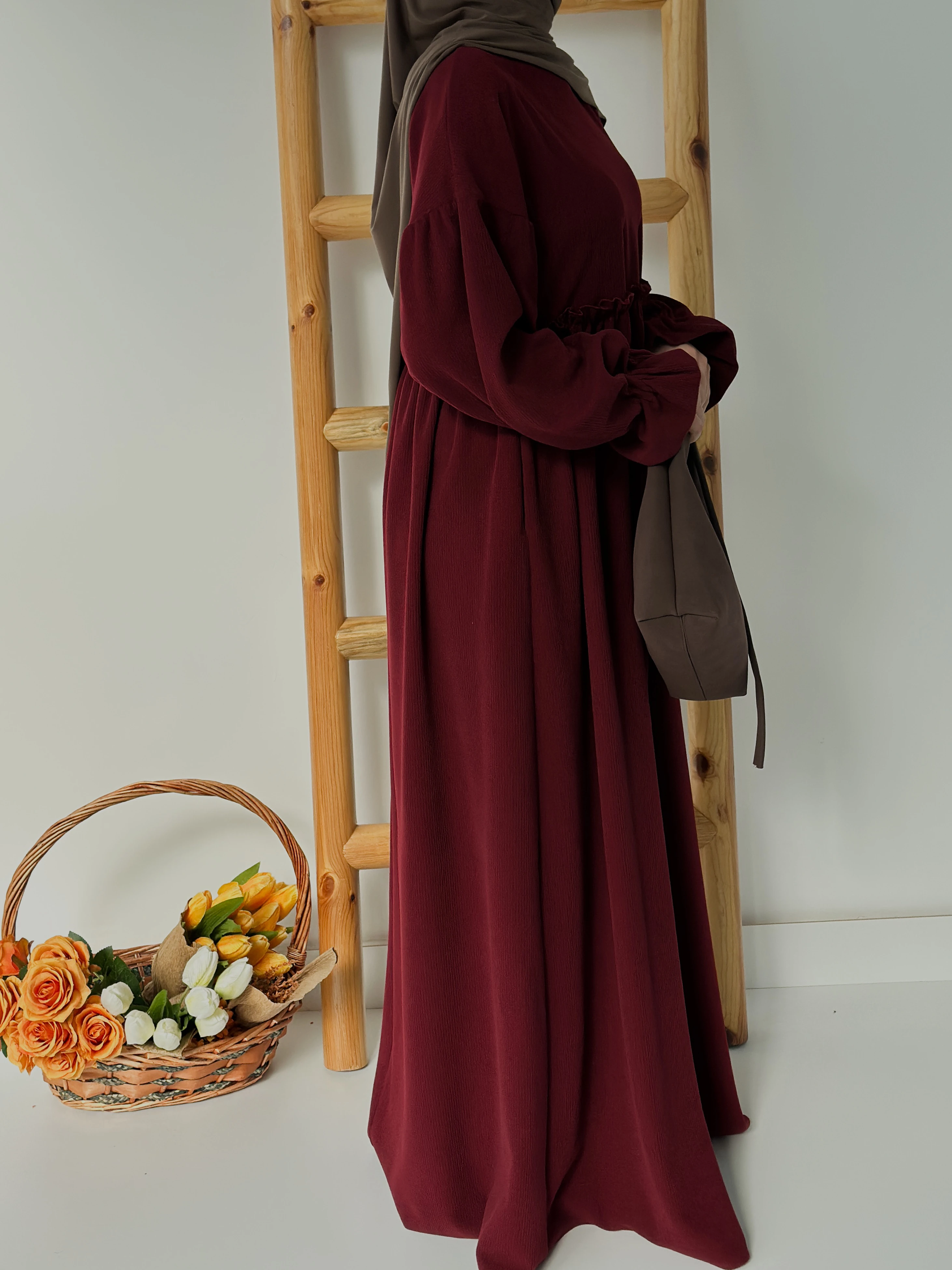 FİTİLLİ İNCİ ELBİSE  - BORDO