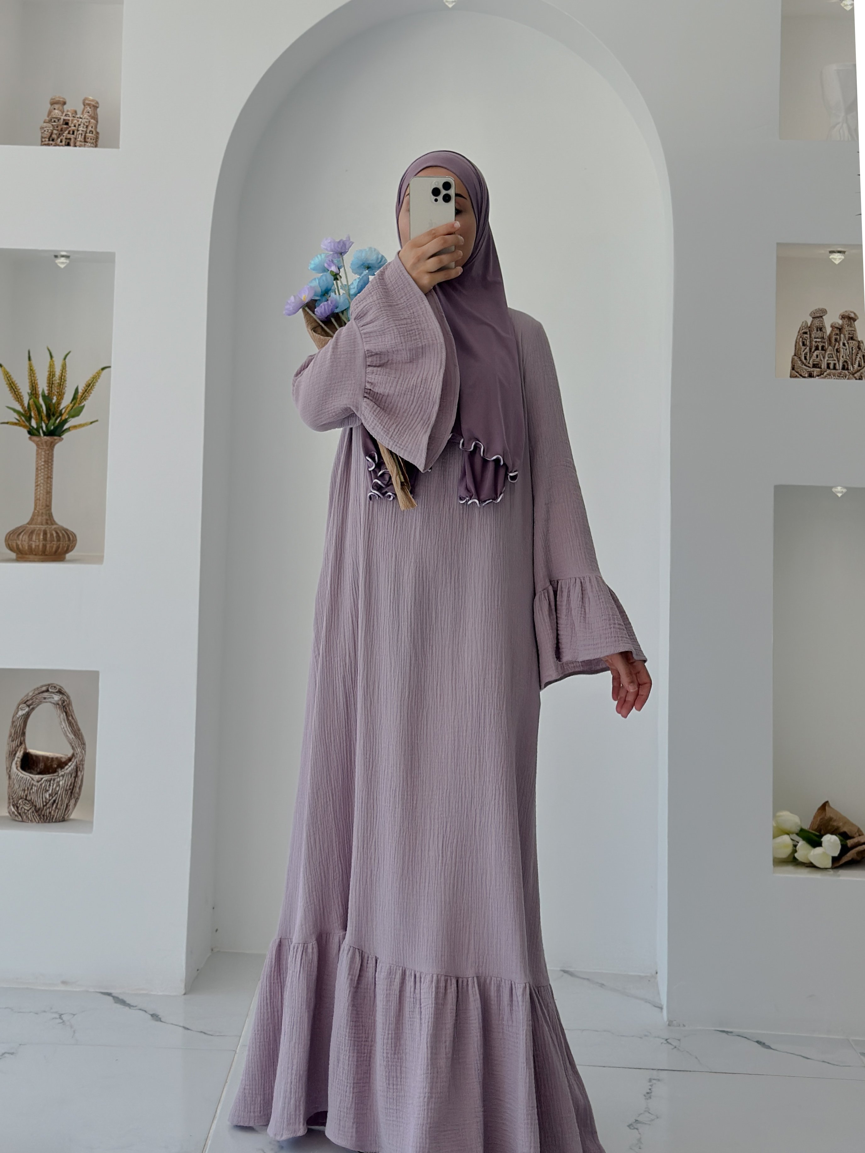 BAHAR MUSLİN ELBİSE  - LİLA