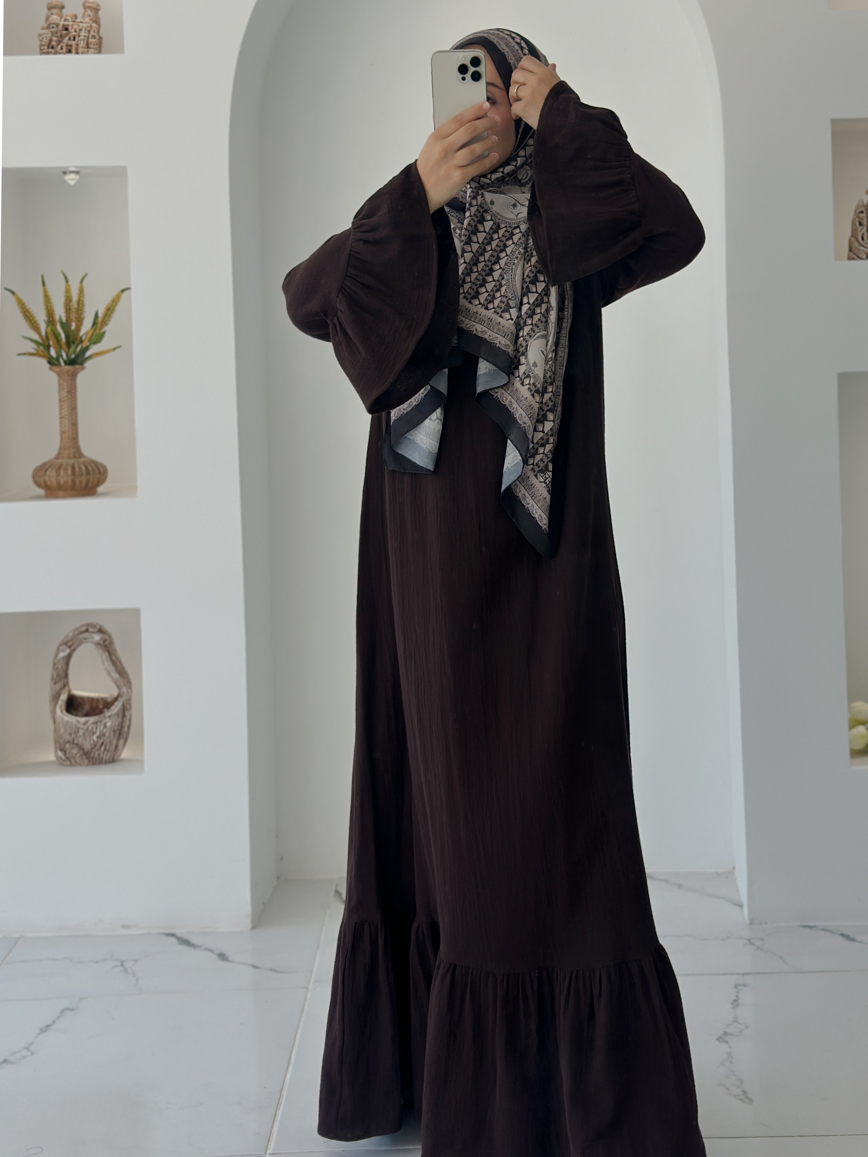 BAHAR MUSLİN ELBİSE  - ACI KAHVE