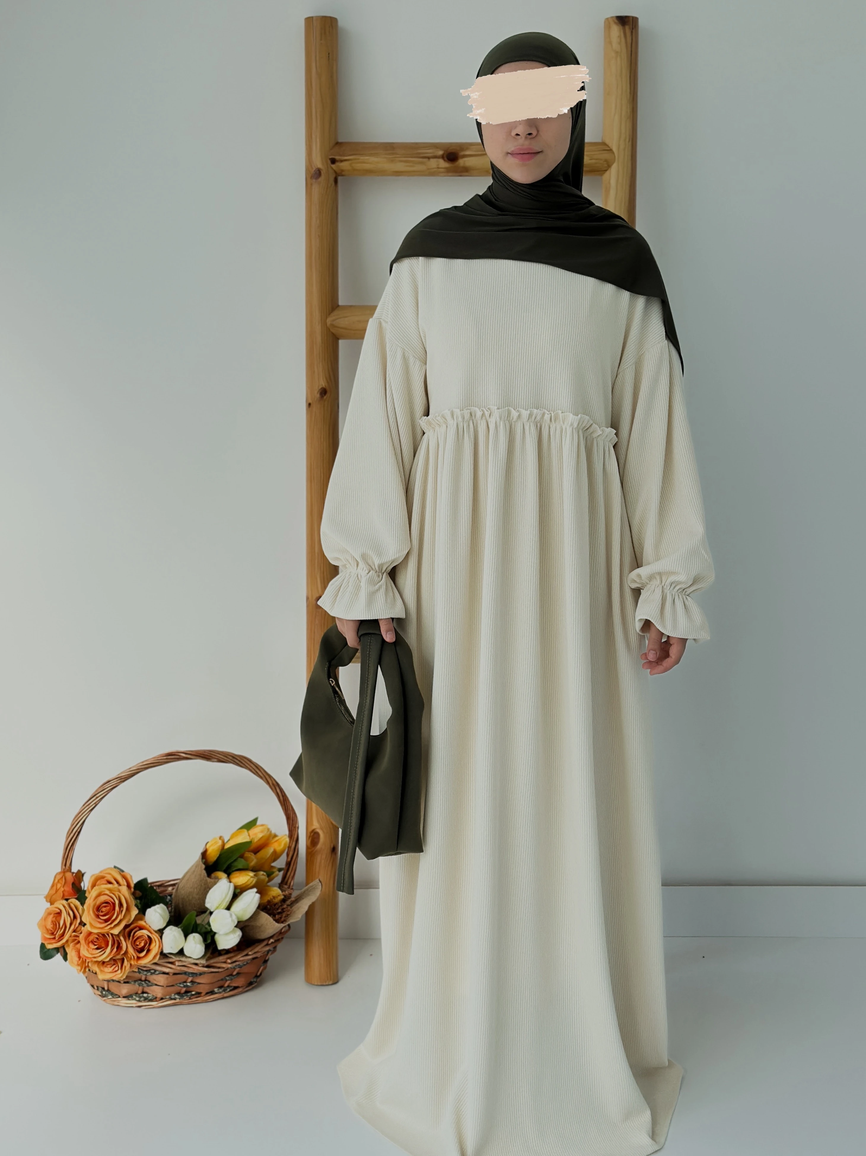 FİTİLLİ İNCİ ELBİSE  - EKRU