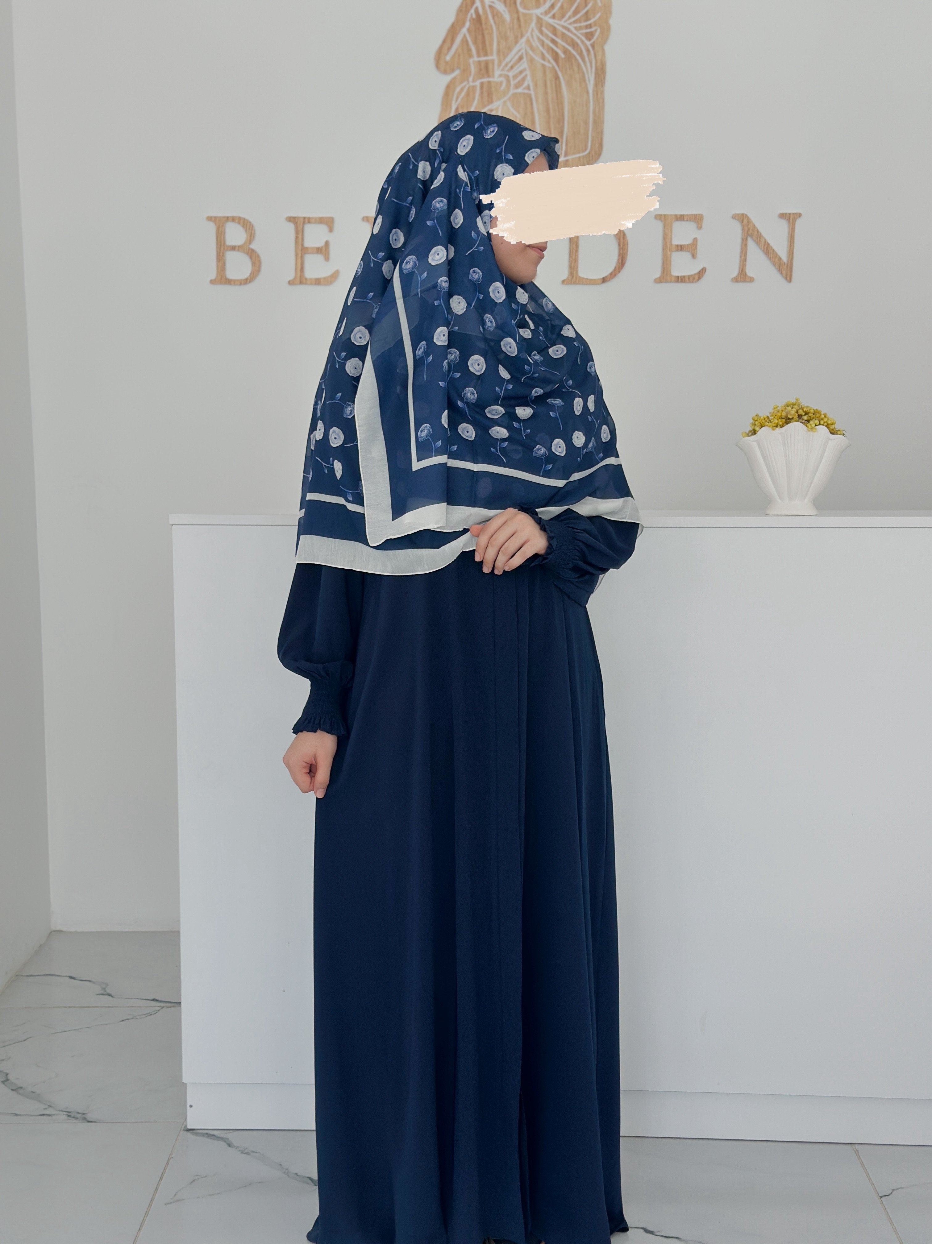 140x140 COTTON EŞARP GÜL - LACİVERT GÜL 