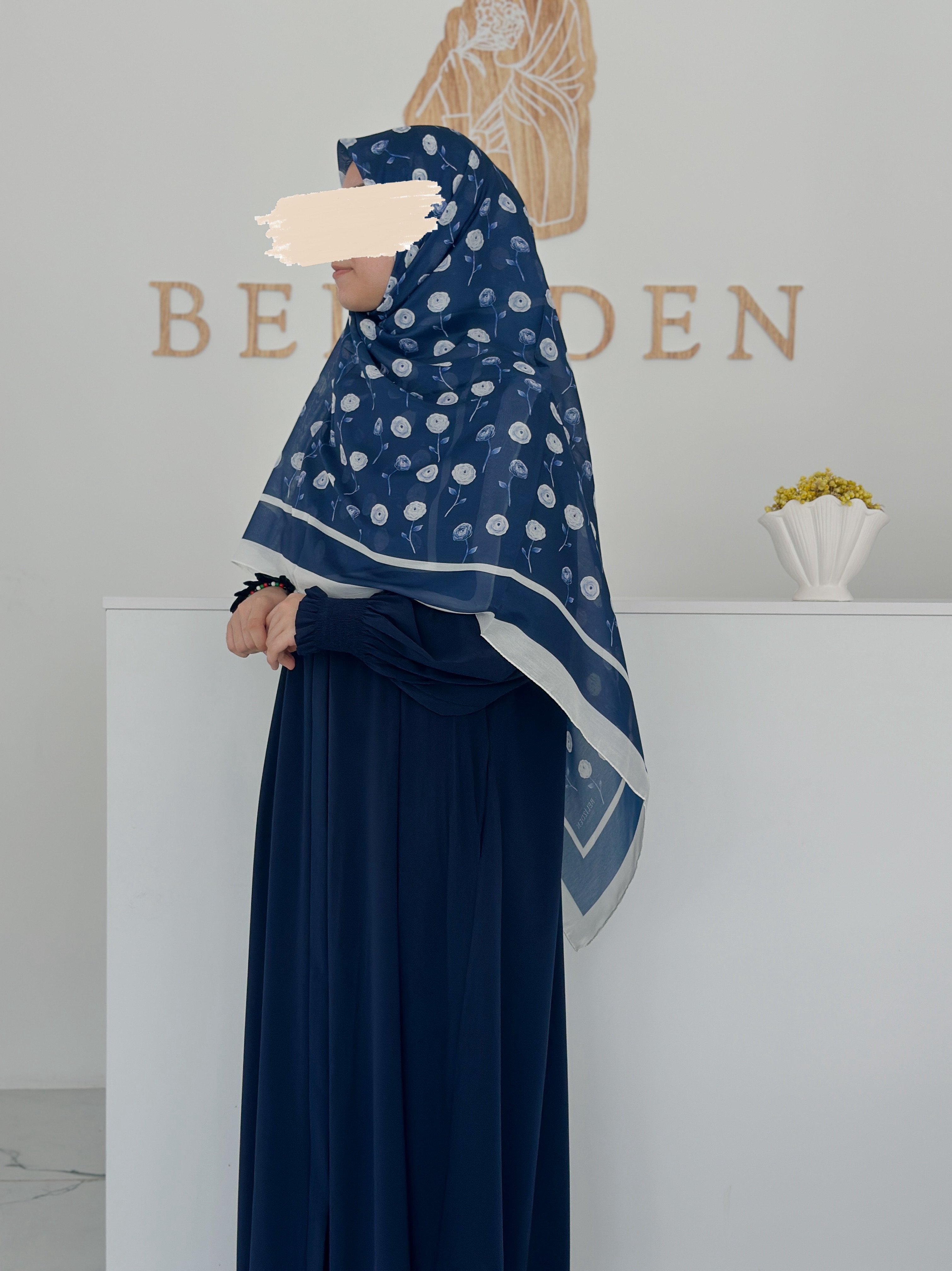 140x140 COTTON EŞARP GÜL - LACİVERT GÜL 