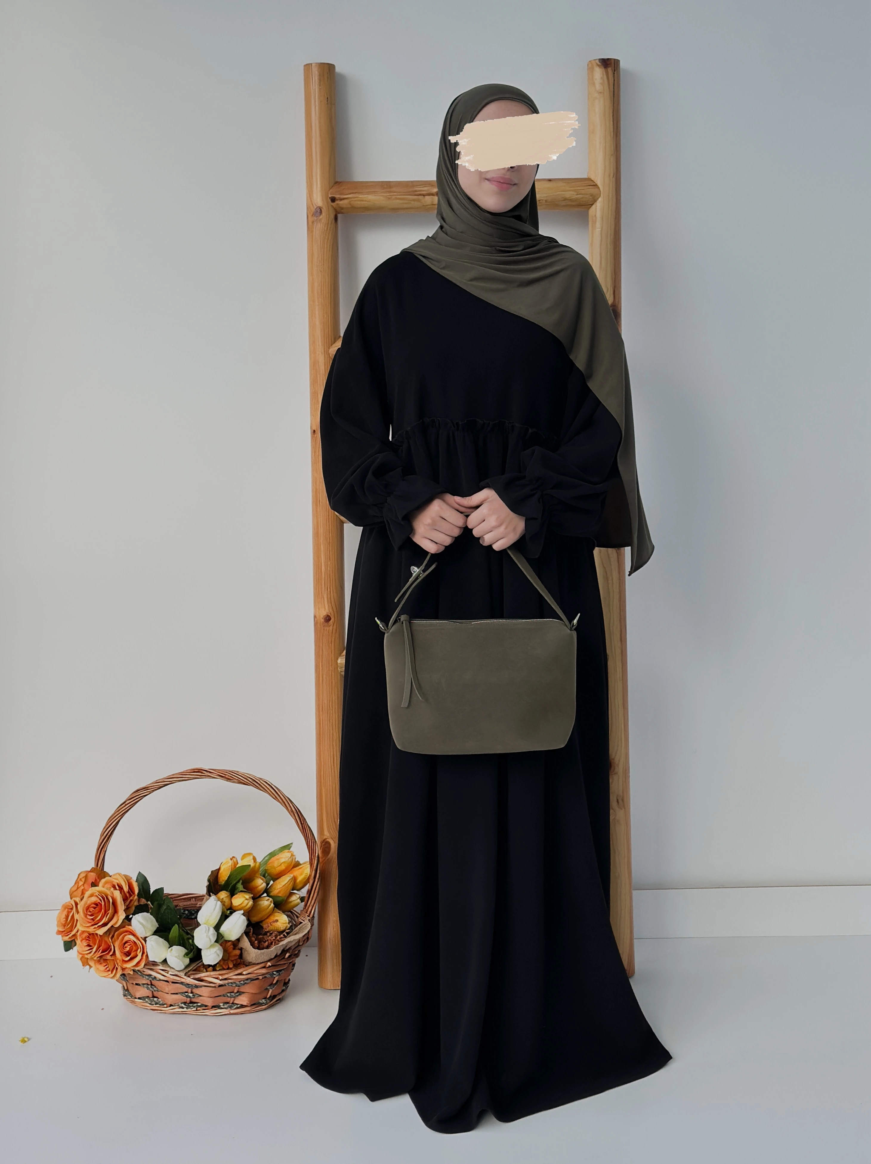 FİTİLLİ İNCİ ELBİSE  - SİYAH