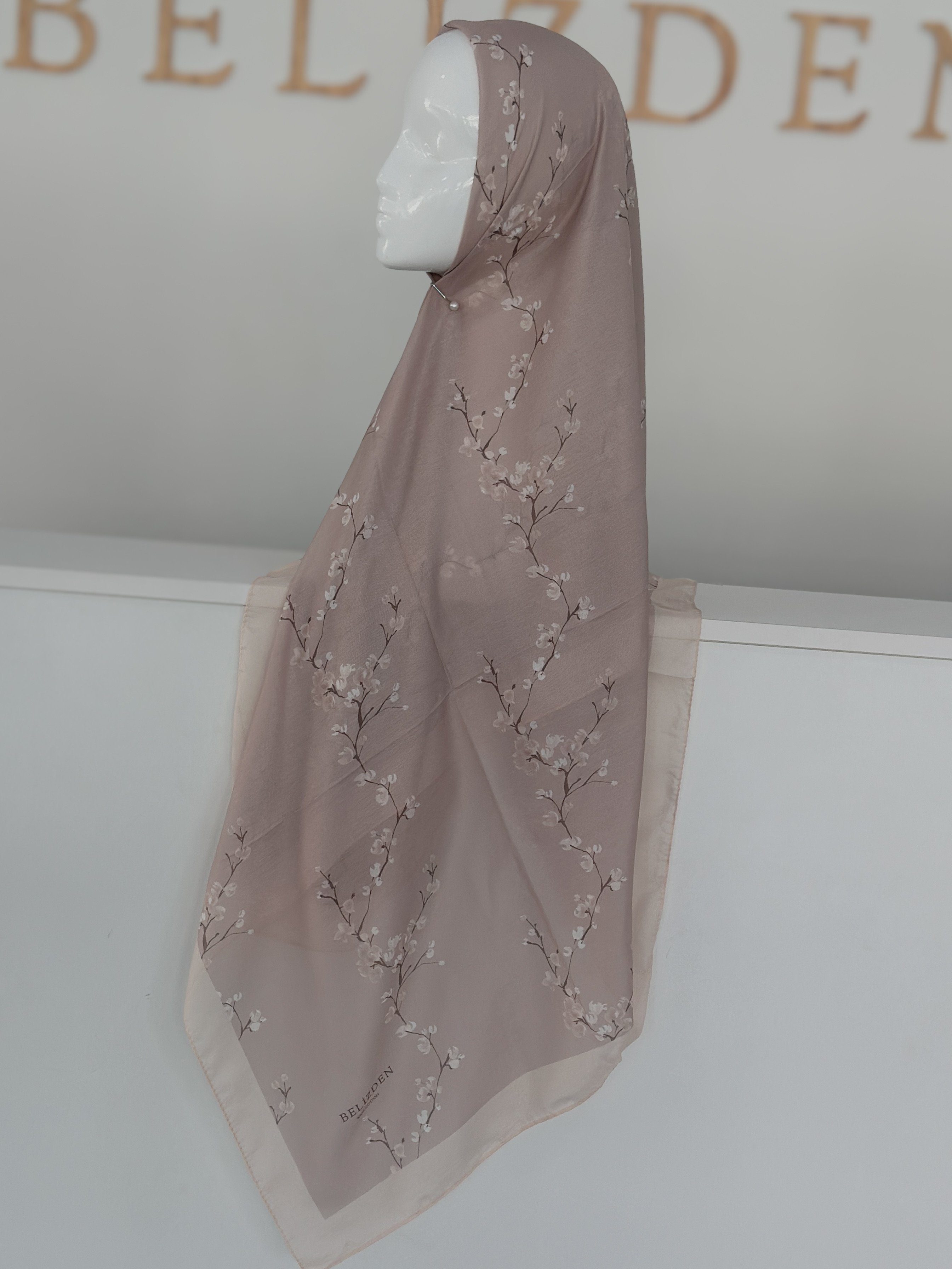 140x140 COTTON EŞARP ÇİÇEK  - VİZON ÇİÇEK 