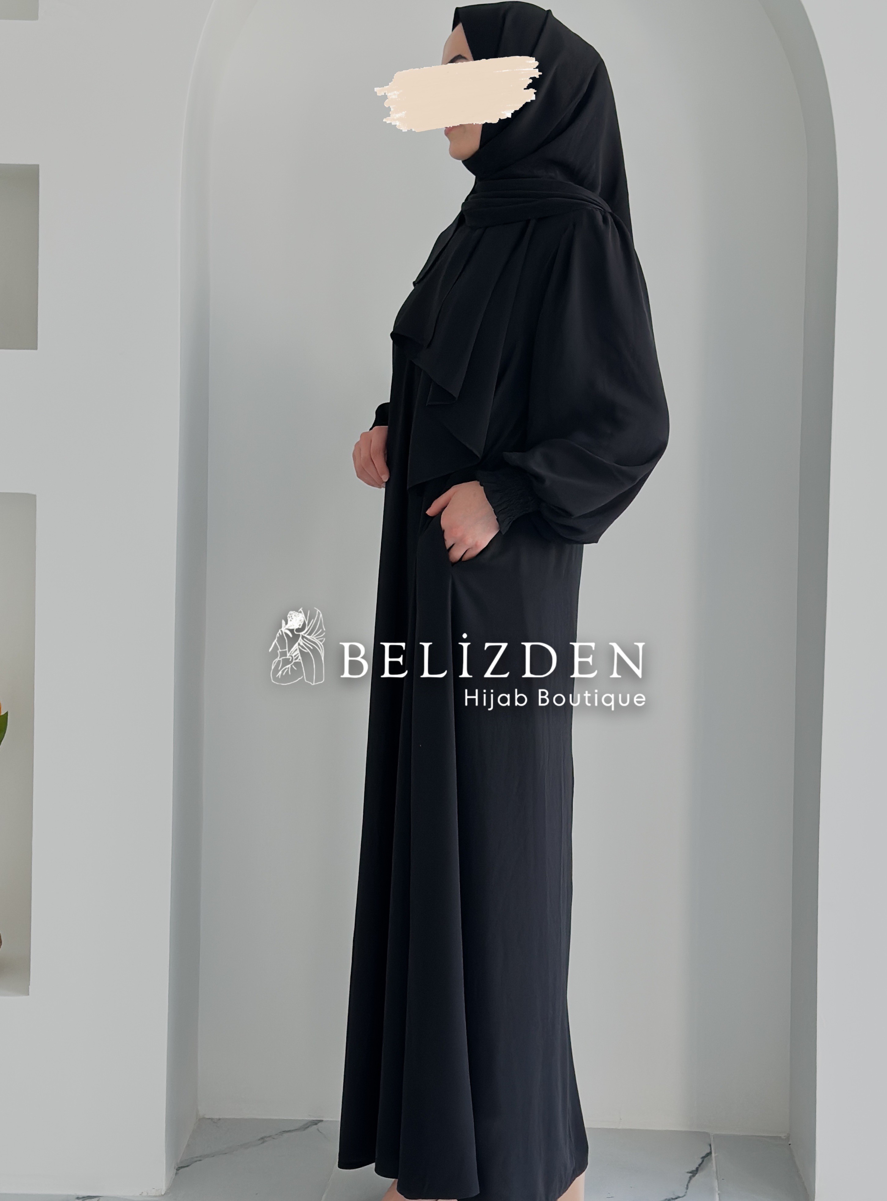 HANIMELİ ELBİSE SİYAH +ŞAL