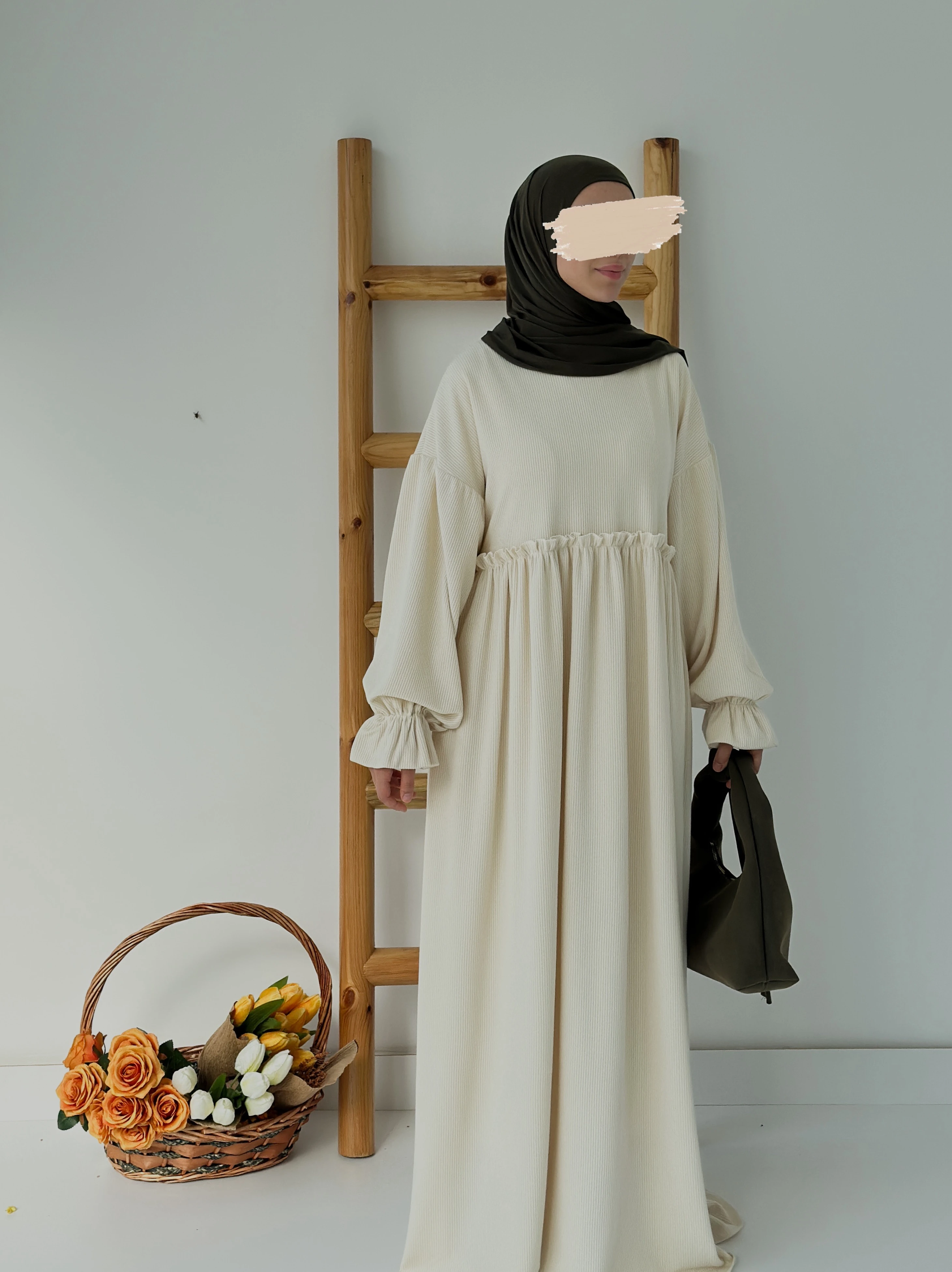 FİTİLLİ İNCİ ELBİSE  - EKRU