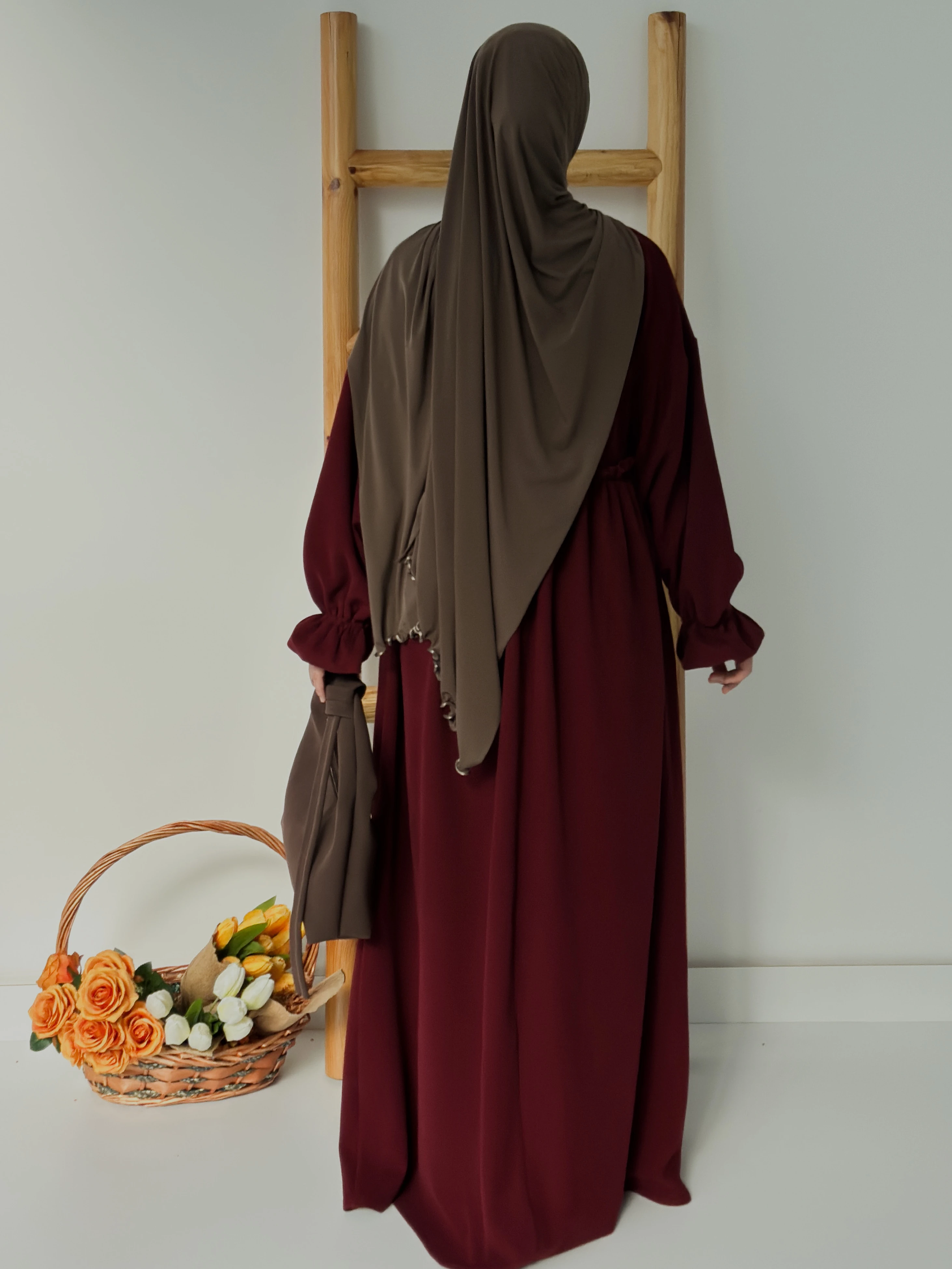 FİTİLLİ İNCİ ELBİSE  - BORDO