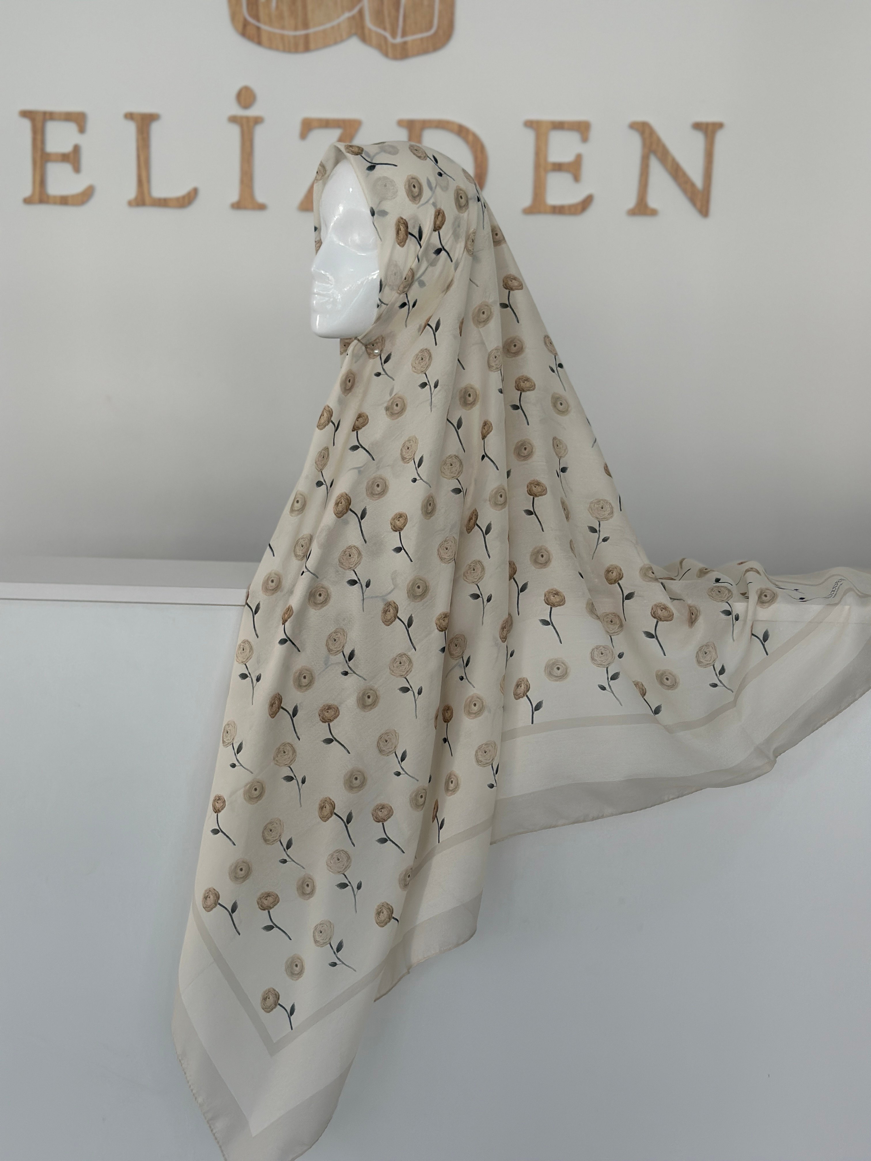 140x140 COTTON EŞARP GÜL - BEJ  GÜL 