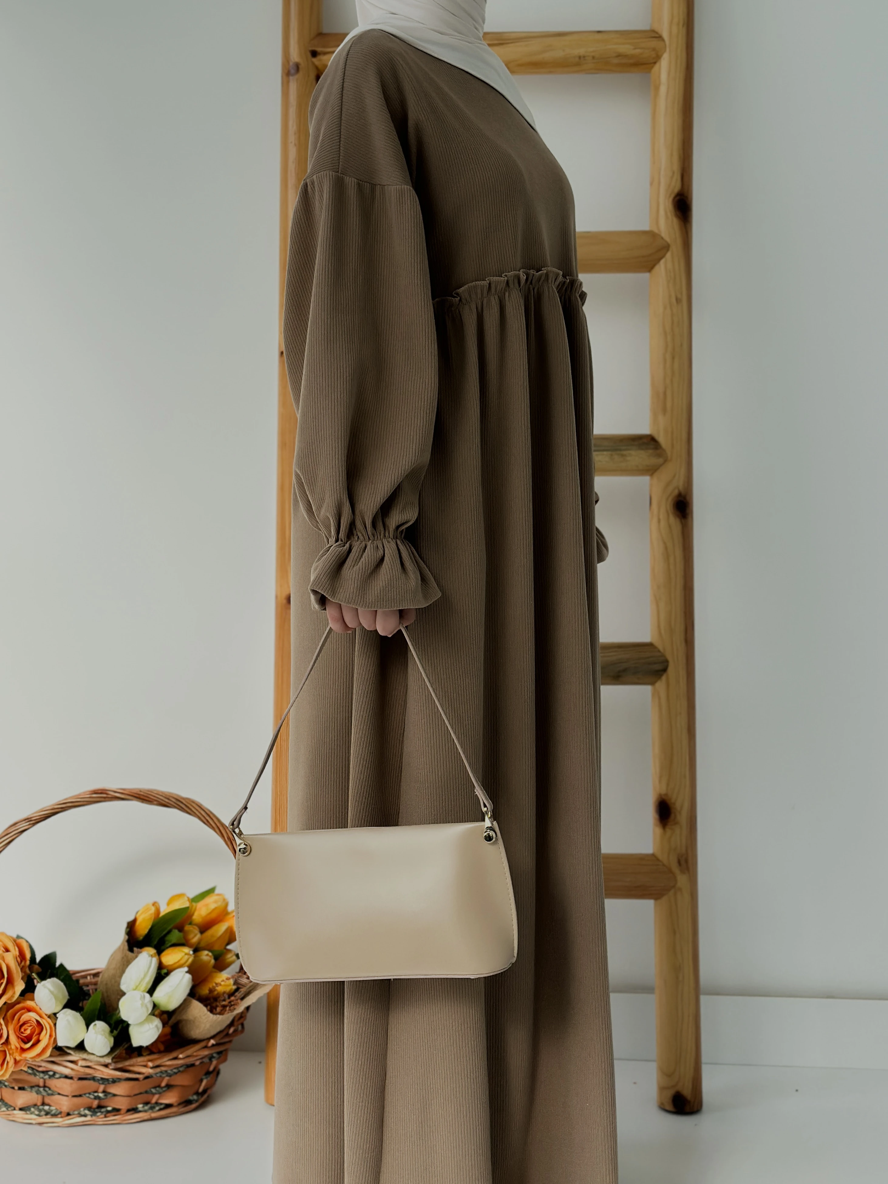 FİTİLLİ İNCİ ELBİSE  - VİZON