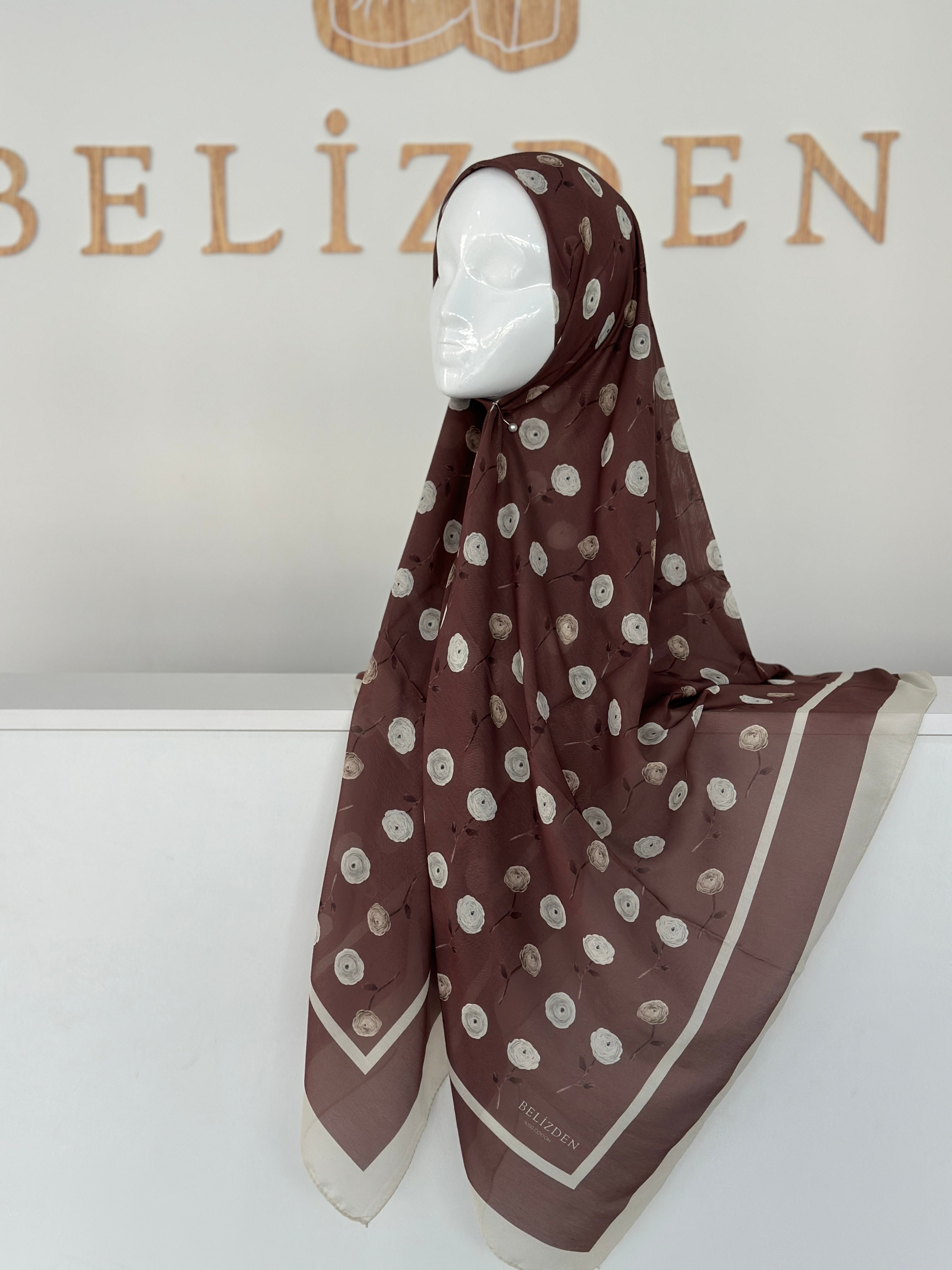 140x140 COTTON EŞARP GÜL - KAHVE GÜL 