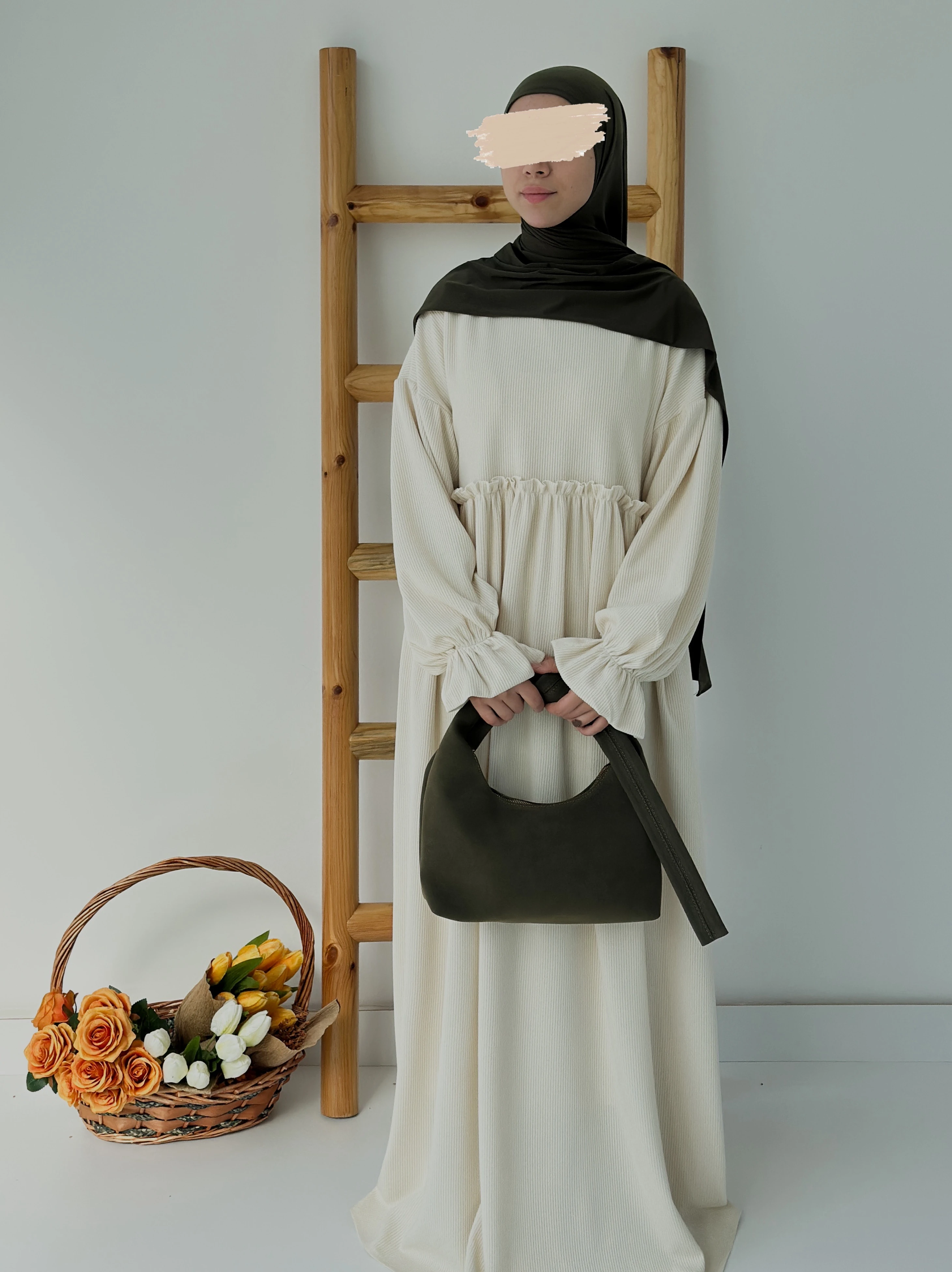 FİTİLLİ İNCİ ELBİSE  - EKRU