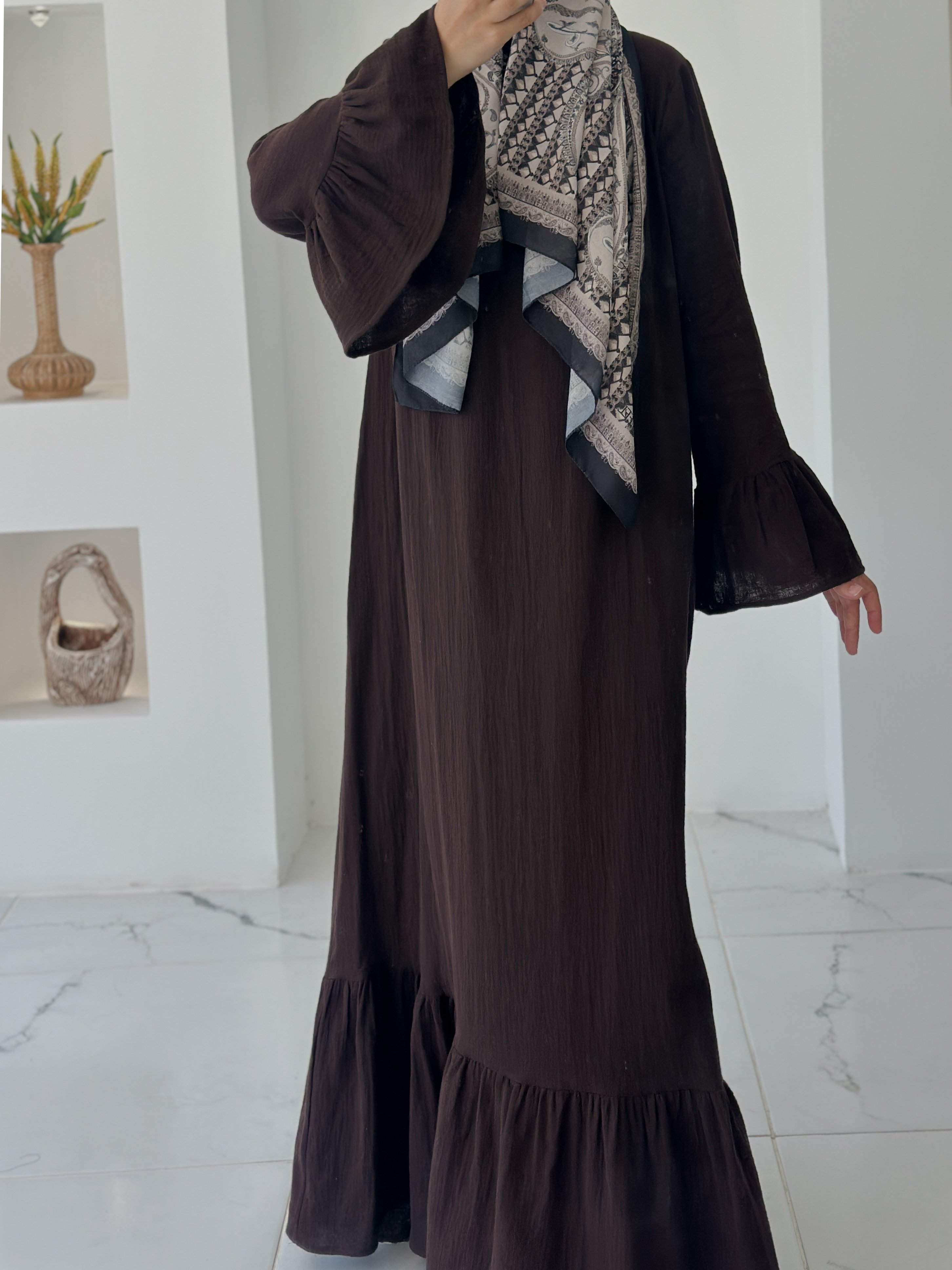 BAHAR MUSLİN ELBİSE  - ACI KAHVE
