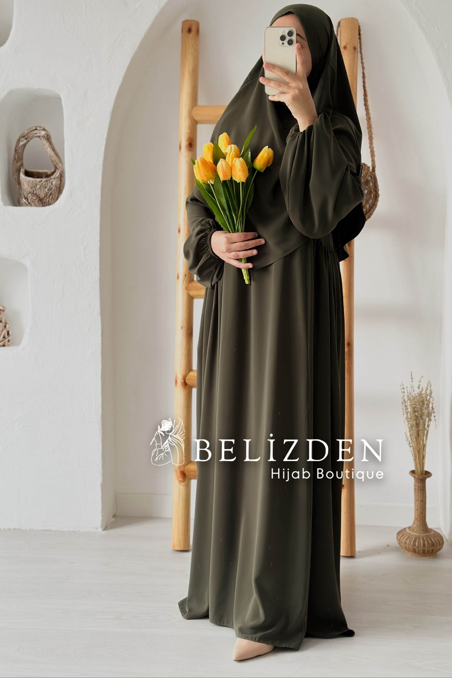 NEVA ABAYA +SUFLE  - HAKİ