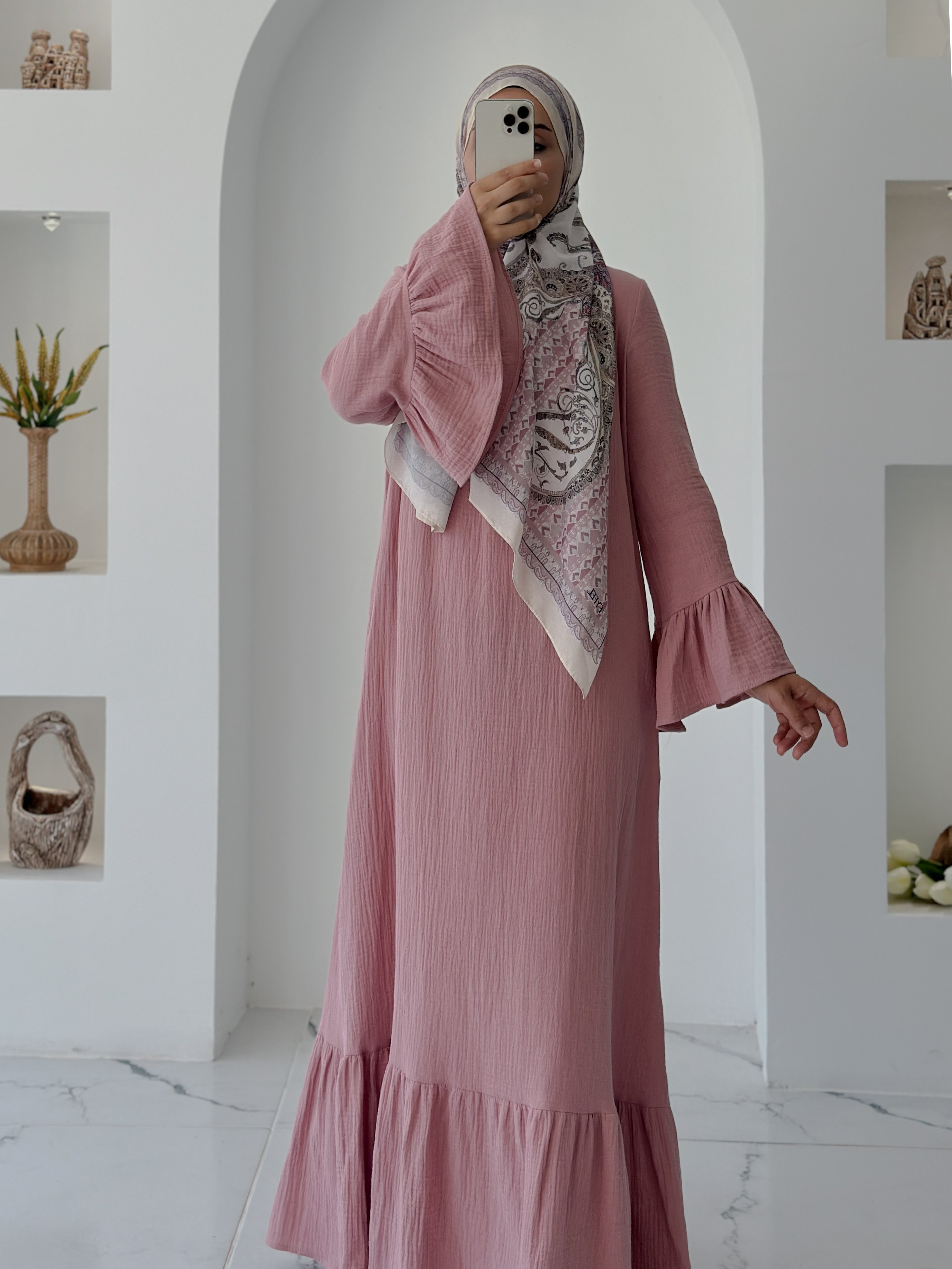 BAHAR MUSLİN ELBİSE  - PUDRA
