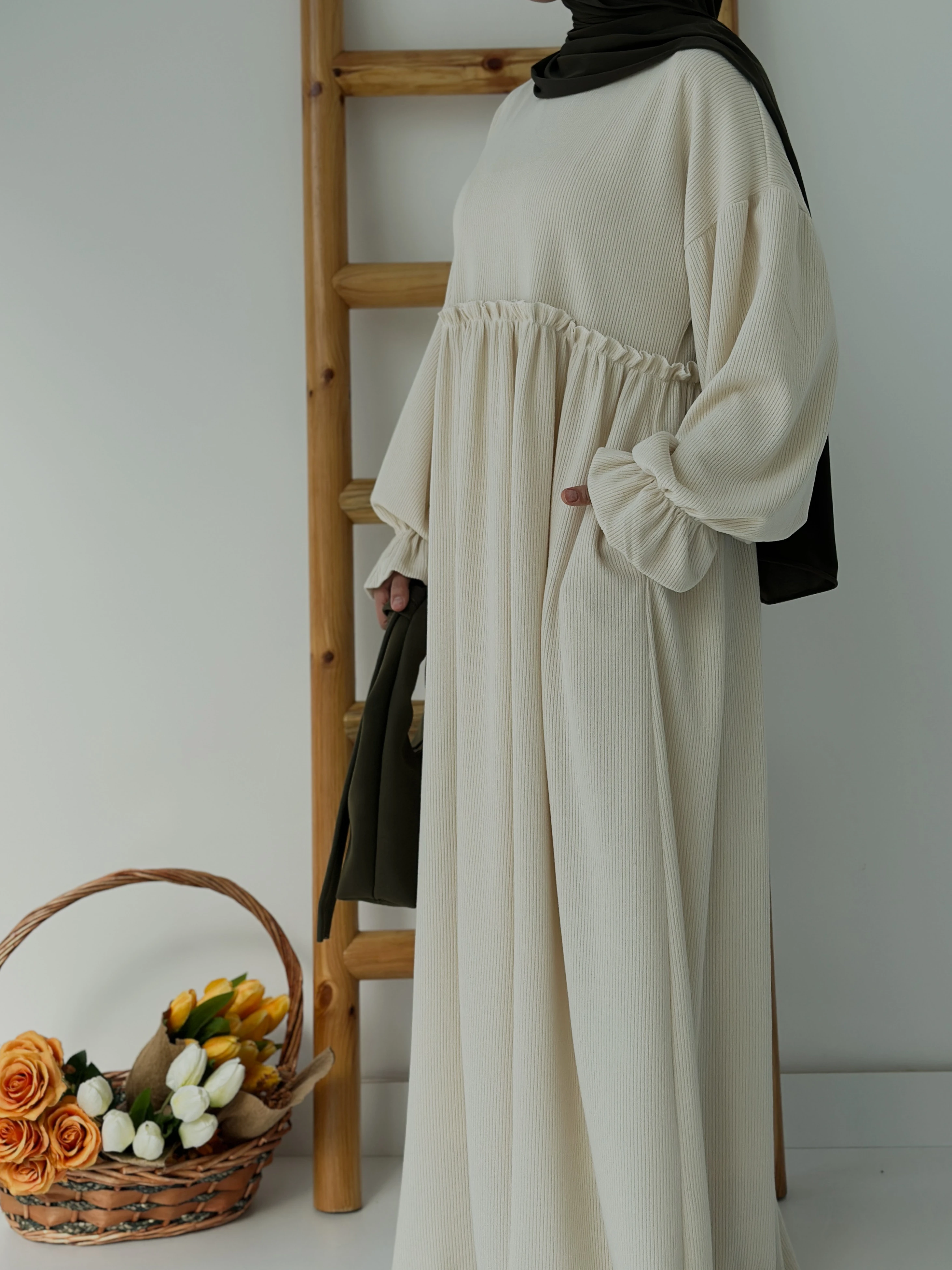 FİTİLLİ İNCİ ELBİSE  - EKRU