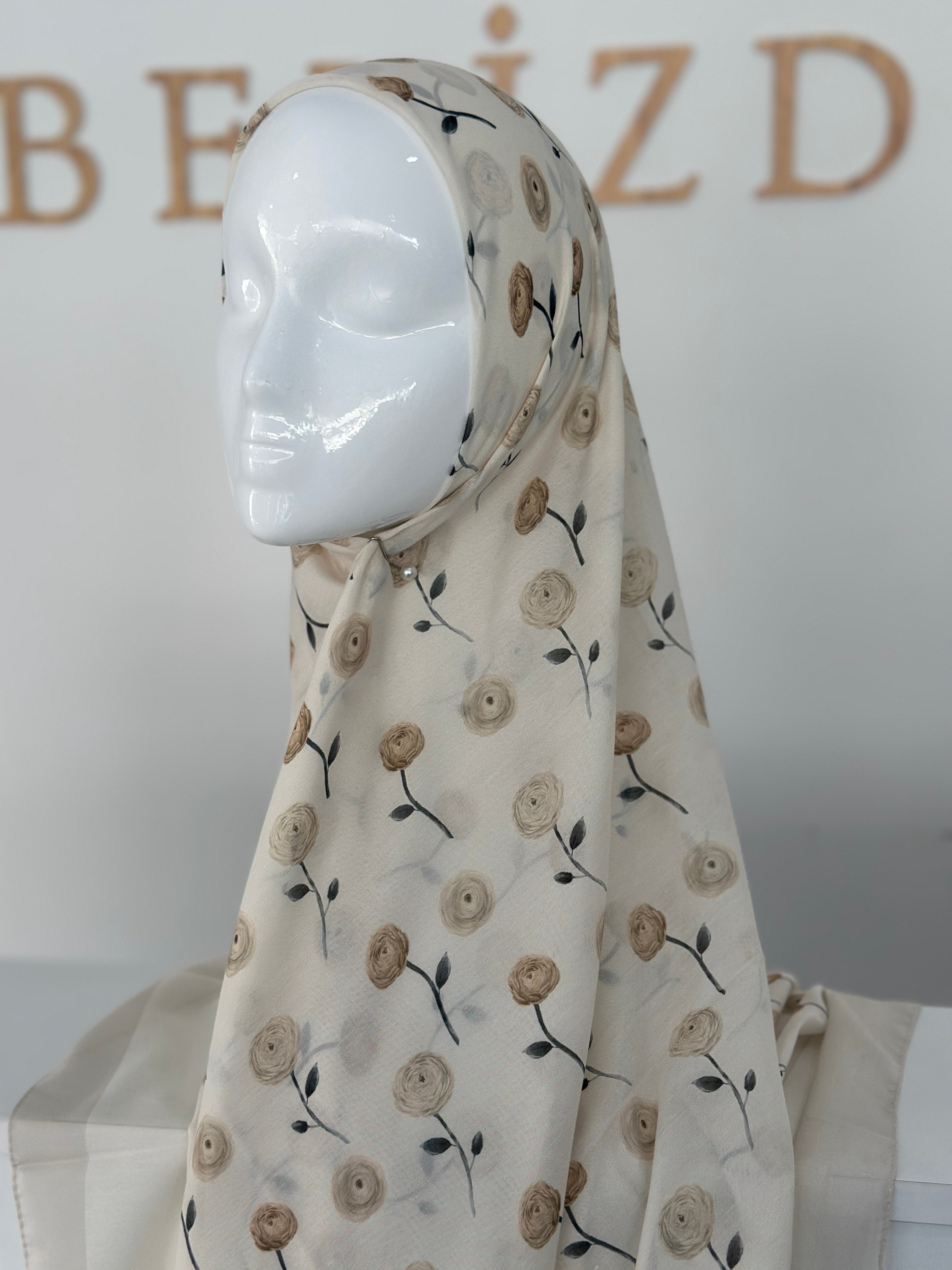140x140 COTTON EŞARP GÜL - BEJ  GÜL 