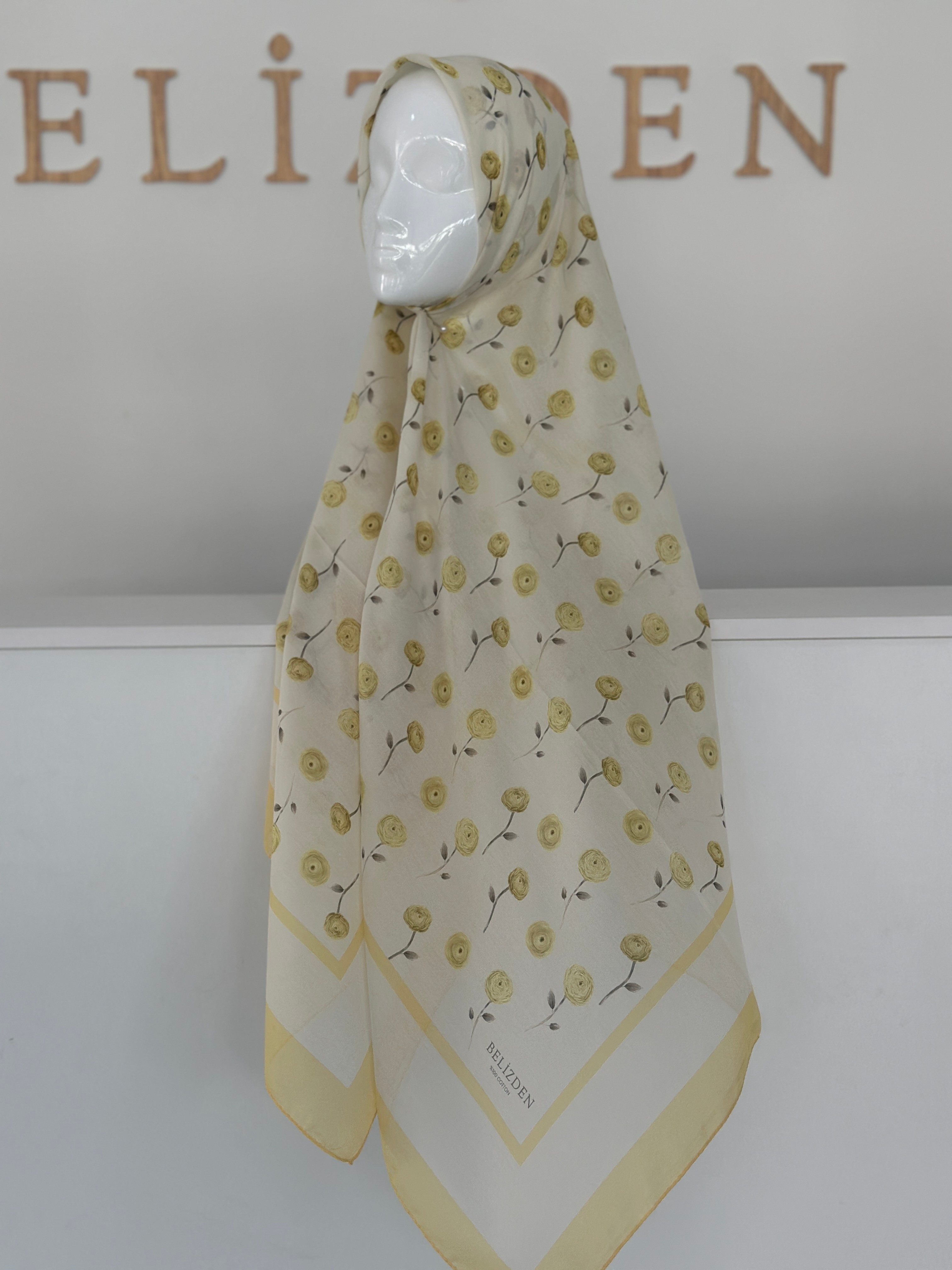 140x140 COTTON EŞARP GÜL - SARI GÜL 