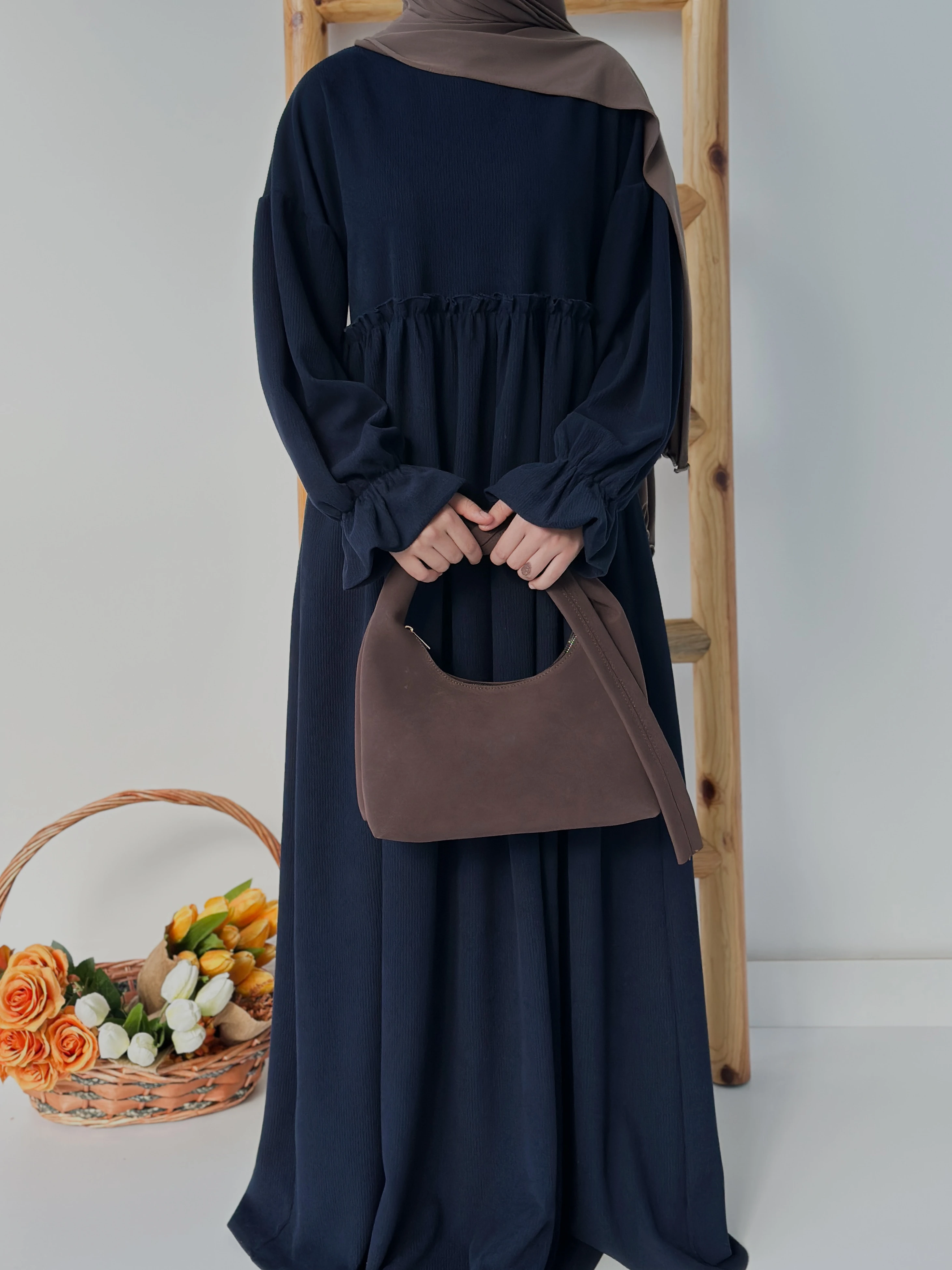 FİTİLLİ İNCİ ELBİSE  - LACİVERT