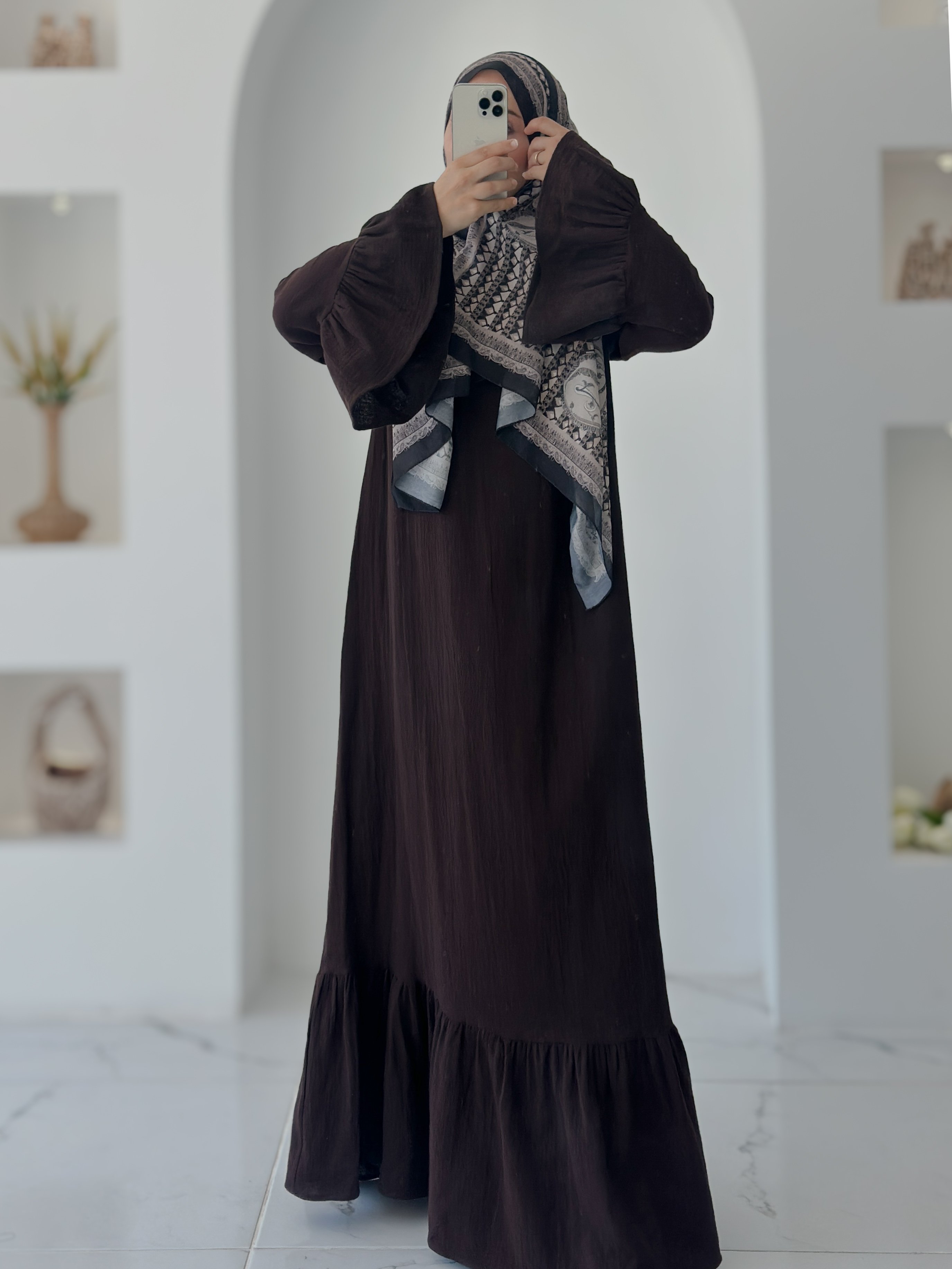 BAHAR MUSLİN ELBİSE  - ACI KAHVE