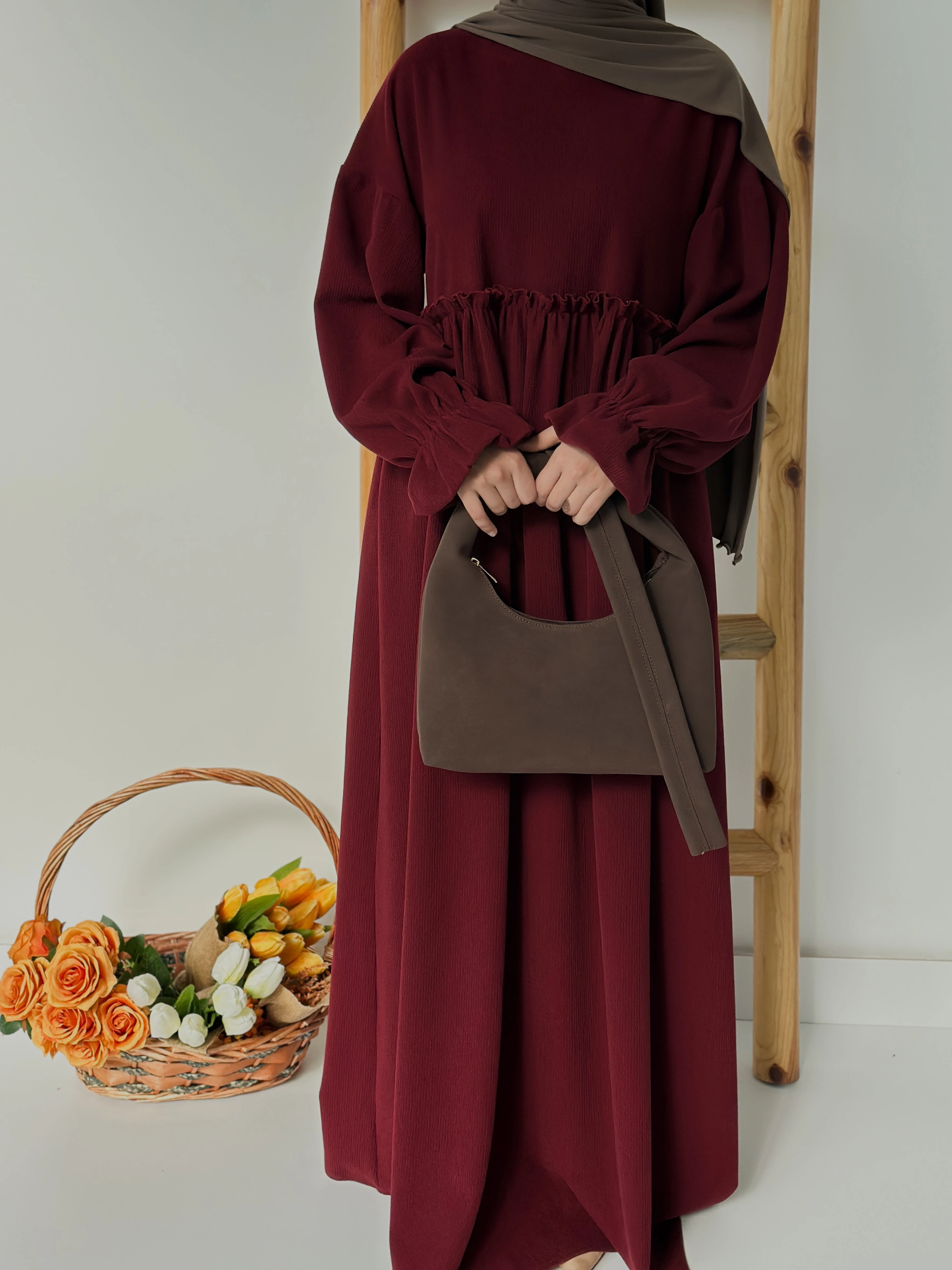 FİTİLLİ İNCİ ELBİSE  - BORDO