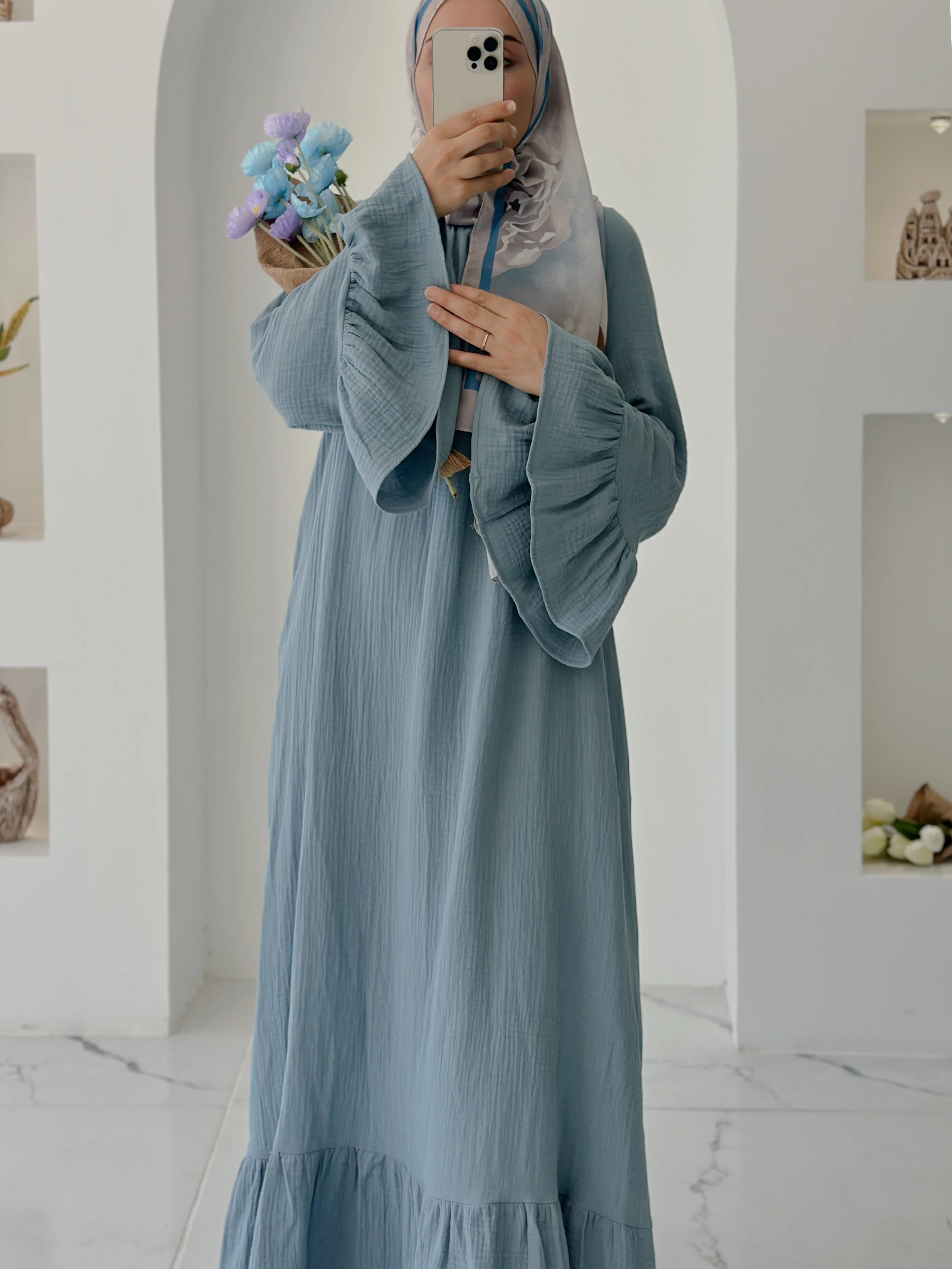 BAHAR MUSLİN ELBİSE  - MAVİ