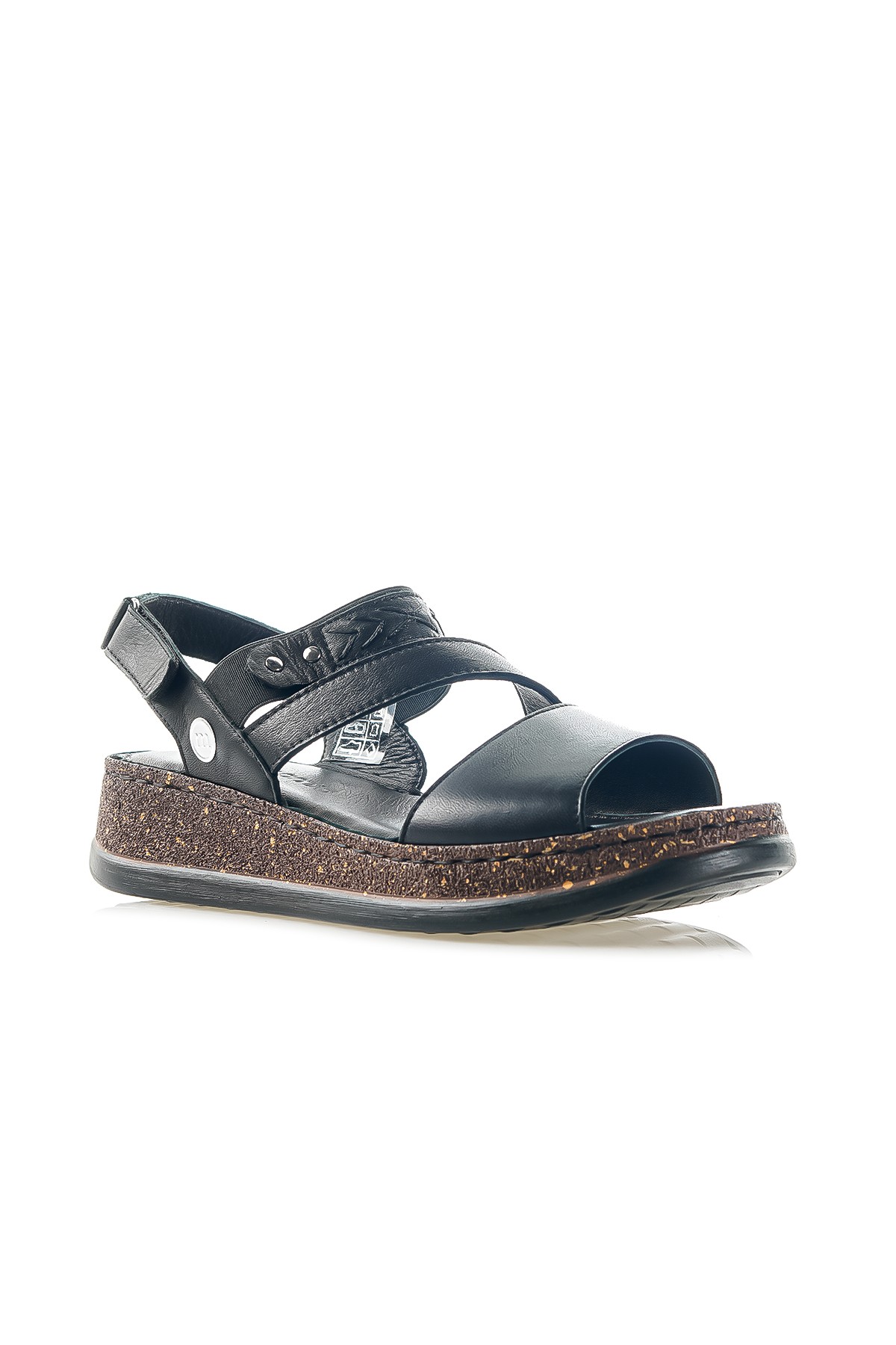 Mammamia Kadın Hakiki Deri Ortopedik Taban Dolgu Topuk Günlük Sandalet (36-40) D24YS-1640 Z - SİYAH