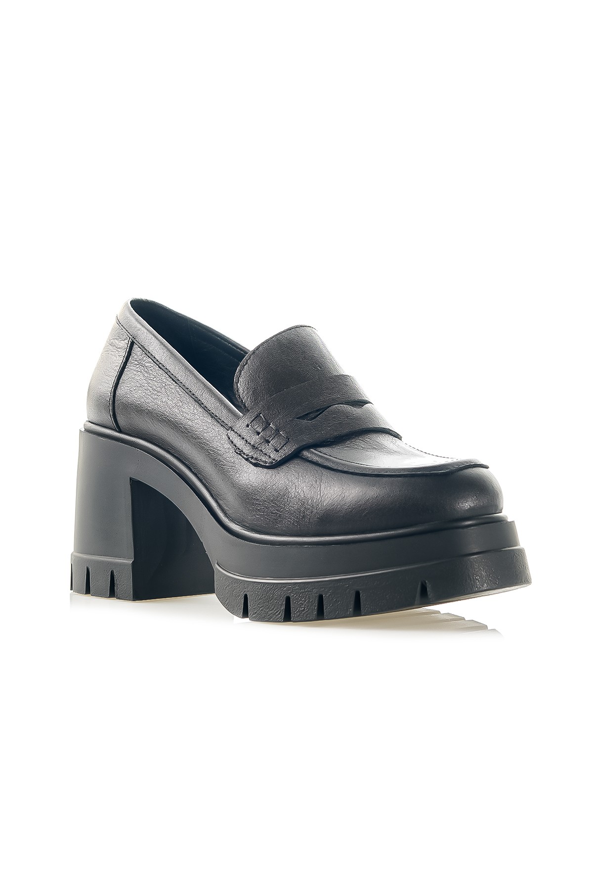 Mammamia Kadın Hakiki Deri Topuklu Loafer Günlük Ayakkabı (36-40) D24YA-3765 Z - SİYAH