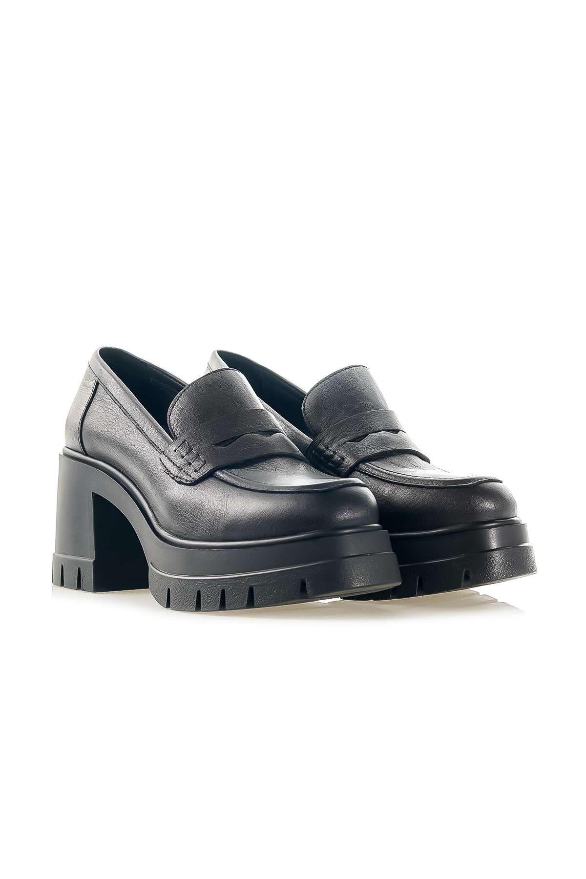 Mammamia Kadın Hakiki Deri Topuklu Loafer Günlük Ayakkabı (36-40) D24YA-3765 Z - SİYAH