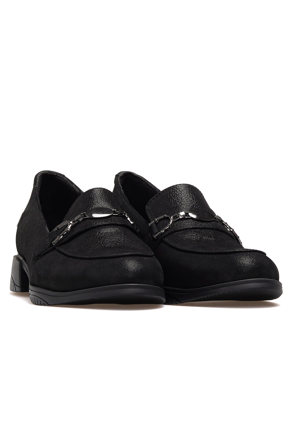 Kadın Hakiki Deri Loafer Günlük Ayakkabı D25KA-960 Z - SİYAH SİMLİ