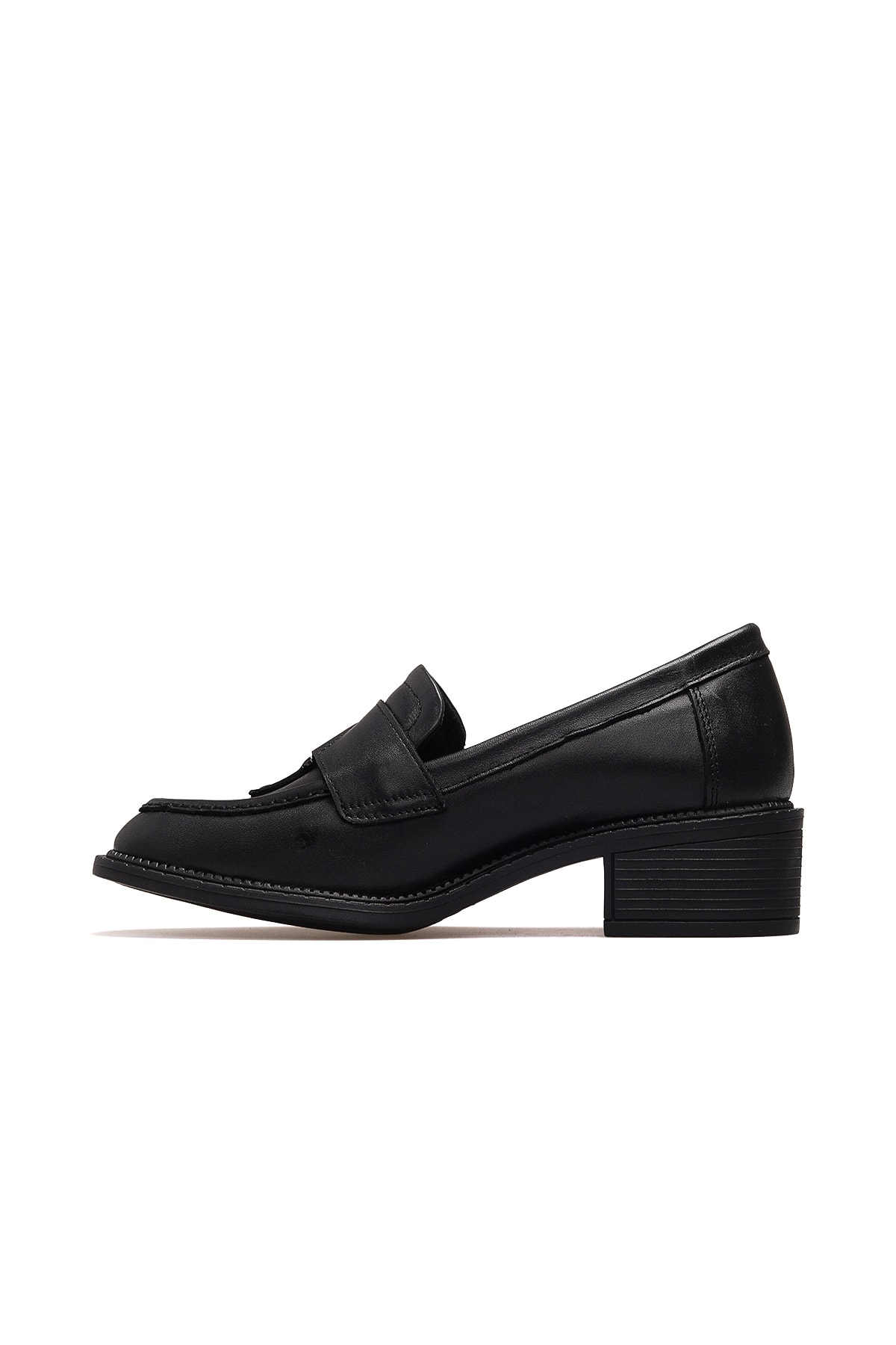 Kadın Hakiki Deri Topuklu Loafer Günlük Ayakkabı D25KA-7210 Z - SİYAH
