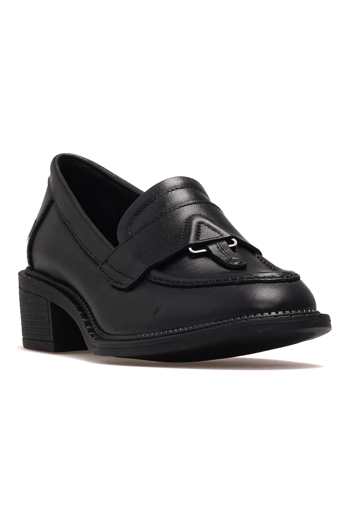 Kadın Hakiki Deri Topuklu Loafer Günlük Ayakkabı D25KA-7210 Z - SİYAH