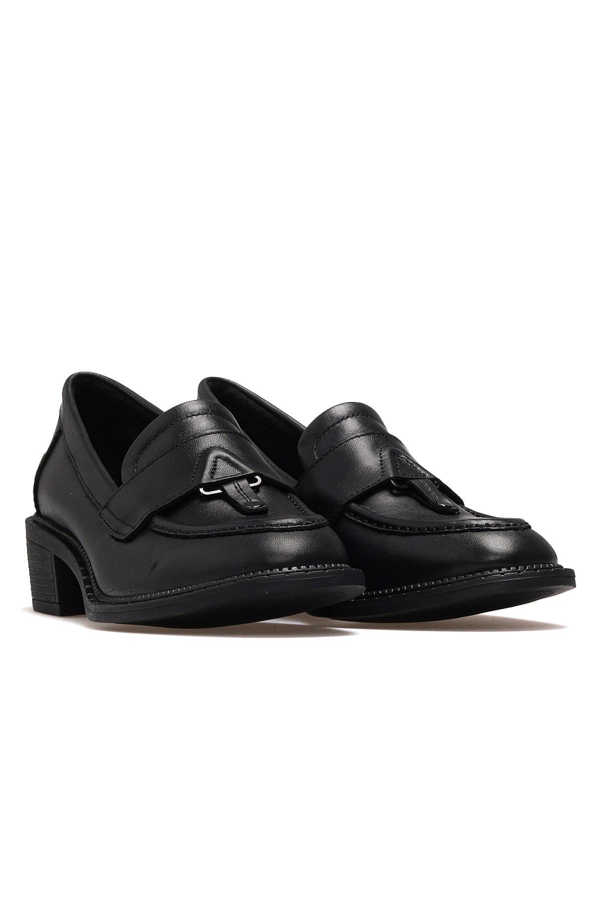 Kadın Hakiki Deri Topuklu Loafer Günlük Ayakkabı D25KA-7210 Z - SİYAH