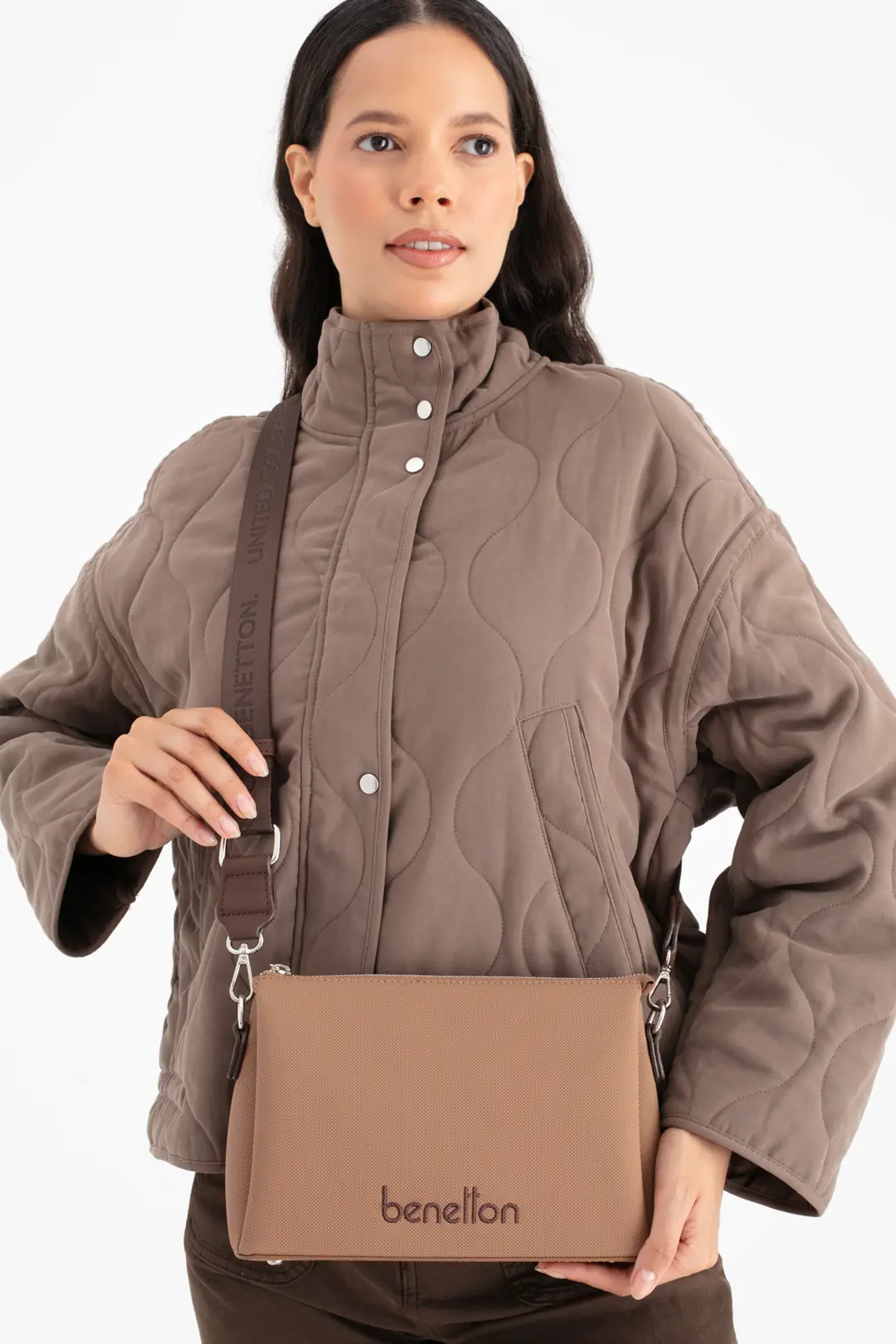 P3 未使用保管品　ベントレー　Bentley ウール混紡 ブランケット United Colors Of Benetton Kadın Çapraz Çanta BNT-1671 - TABA KAHVE