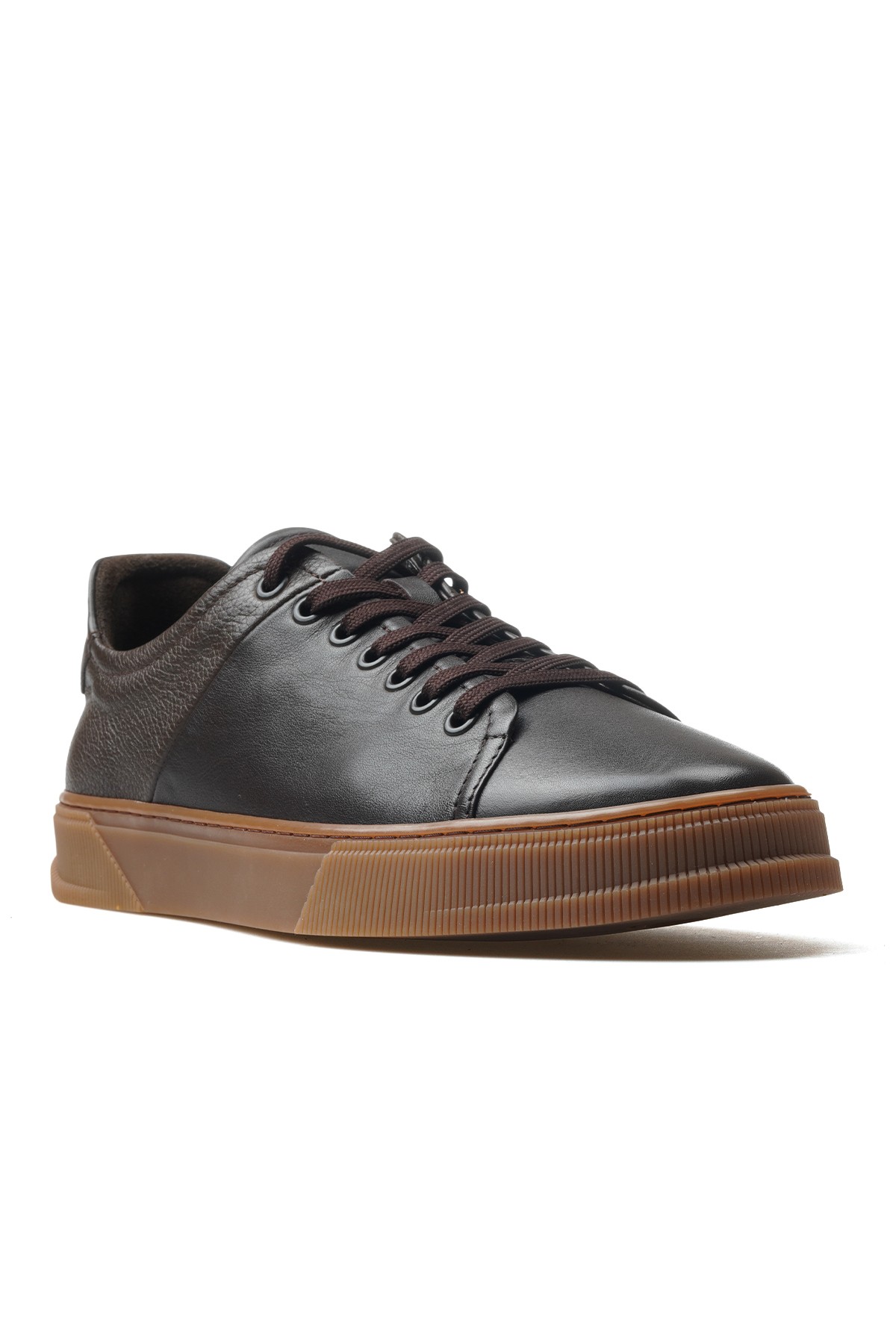 Erkek Hakiki Deri Sneaker Günlük Ayakkabı H1014 M - KAHVE