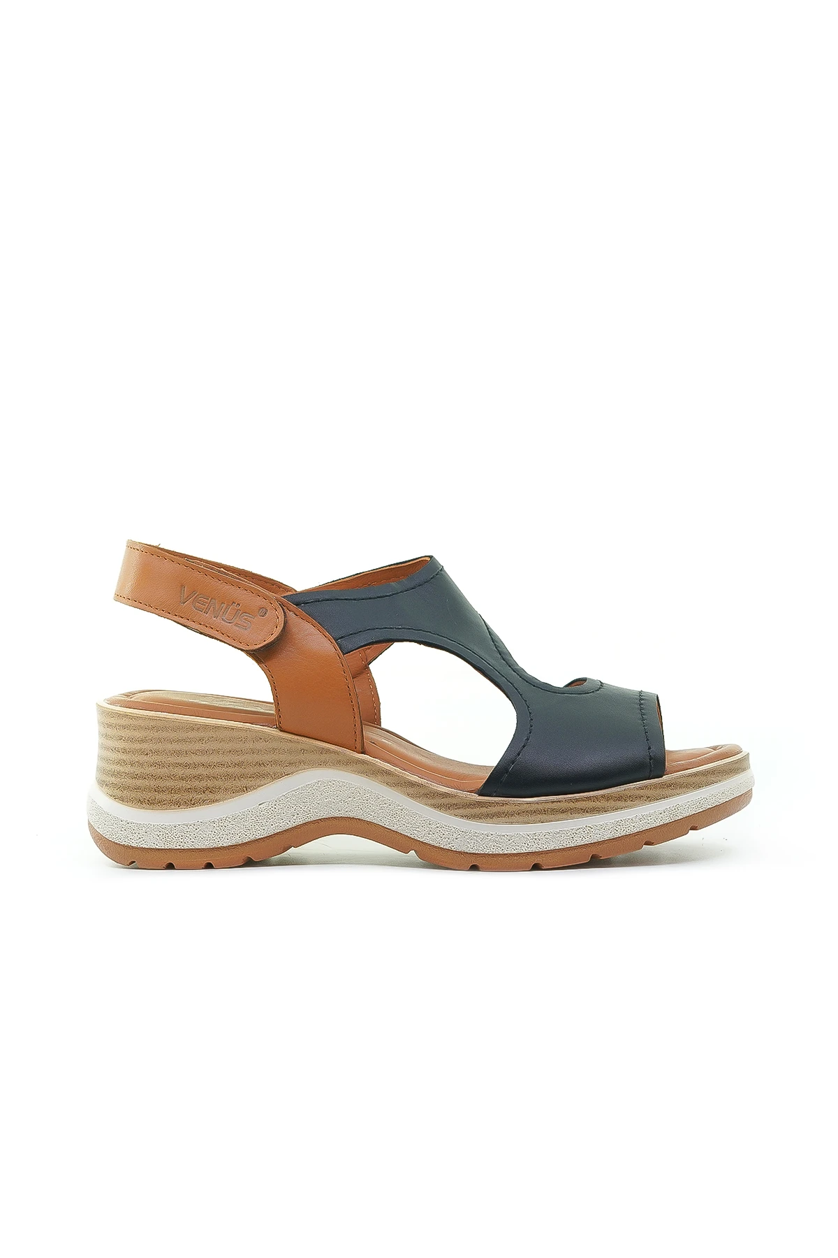 Venüs Kadın Hakiki Deri Dolgu Topuklu Comfort Casual Günlük Sandalet (36-40) 2409901Y Z - SİYAH