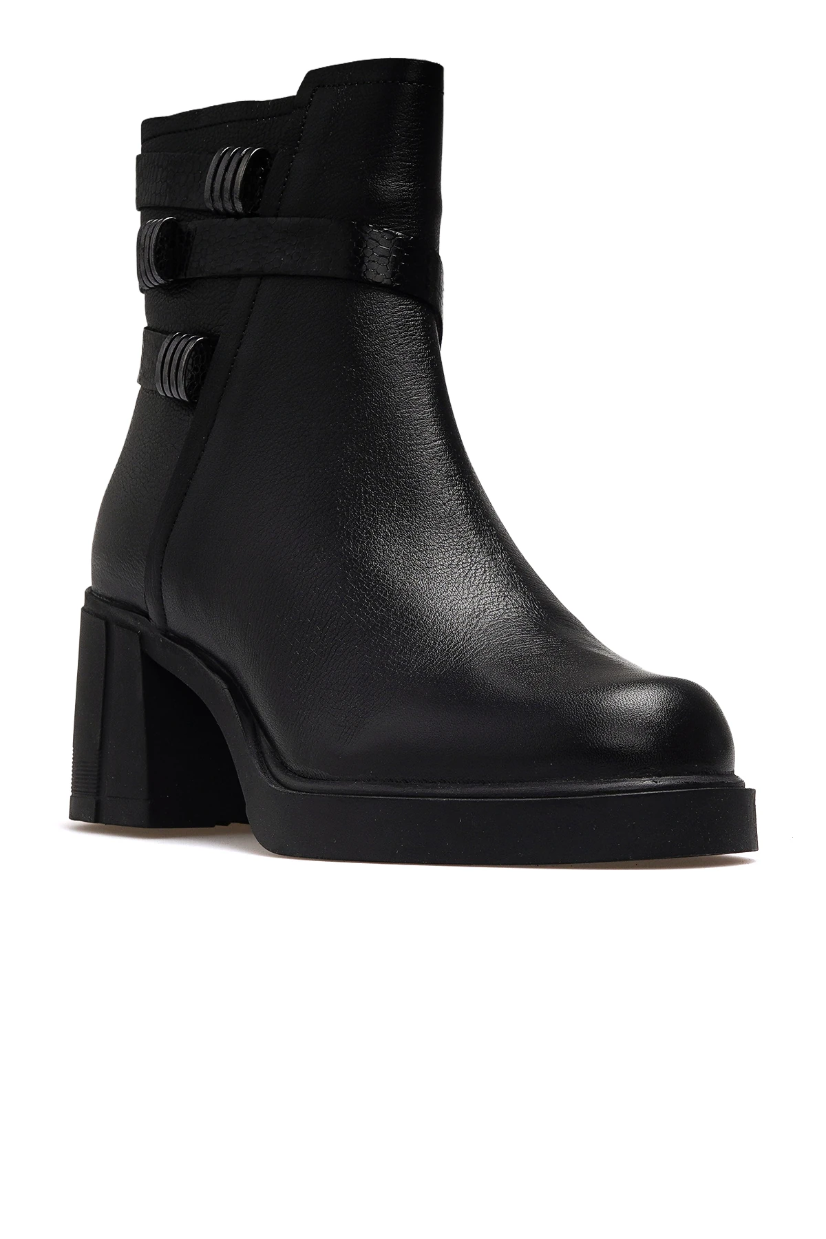 Kadın Hakiki Deri Topuklu Günlük Bot 2553102K Z - SİYAH