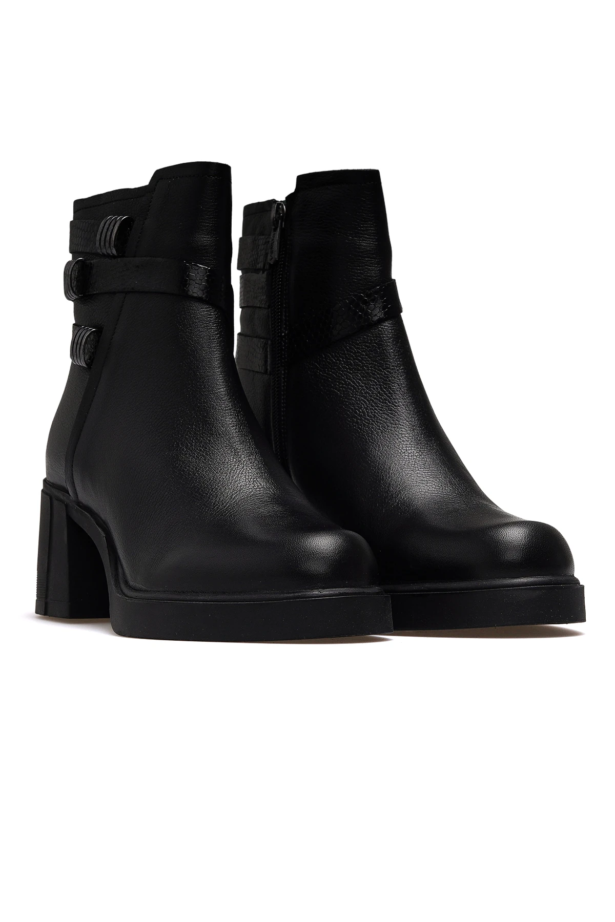 Kadın Hakiki Deri Topuklu Günlük Bot 2553102K Z - SİYAH