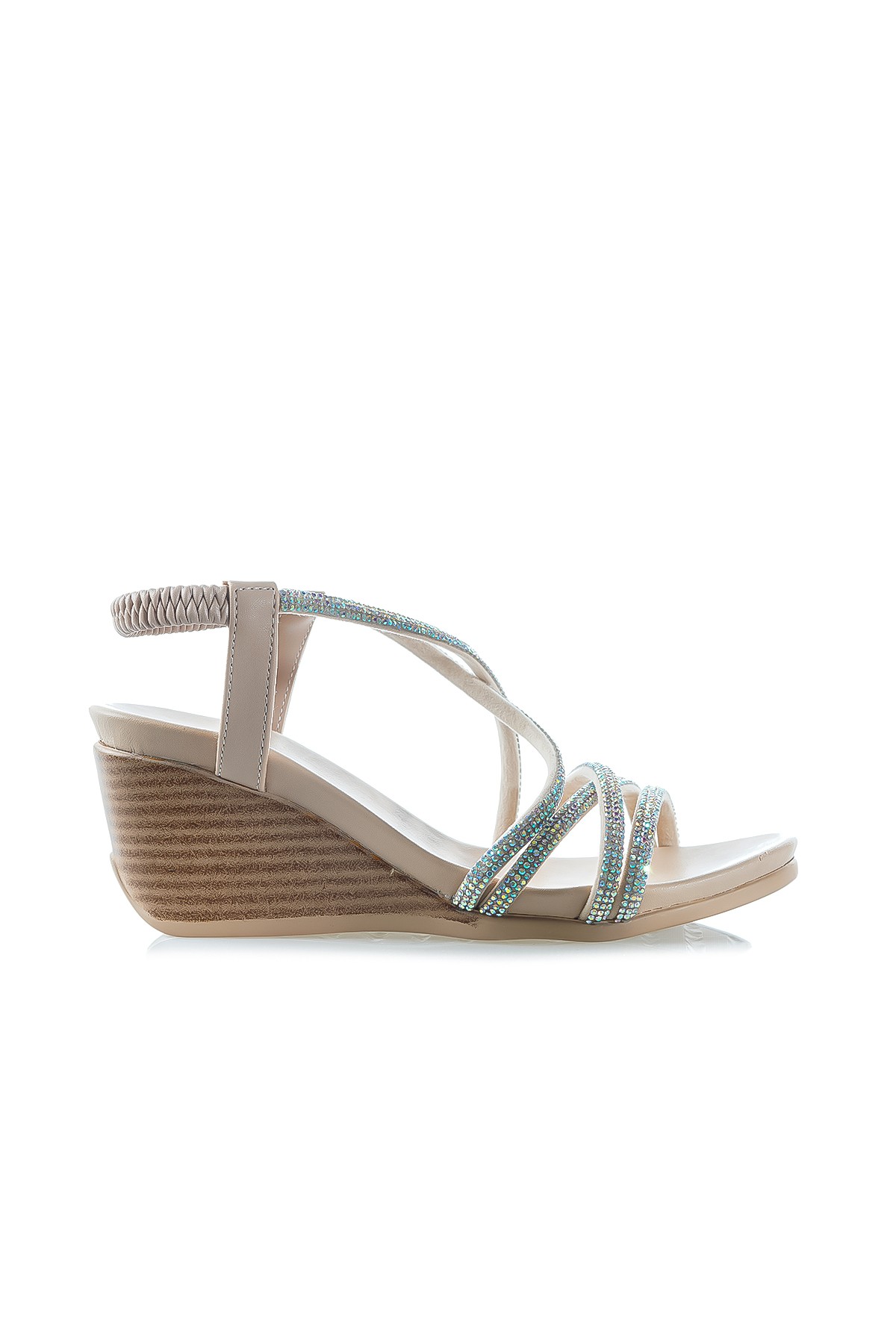 Yaşar Kaşlı Kadın Taş Detaylı Dolgu Topuklu Günlük Sandalet (36-40) YKS-1046 Z - NUT