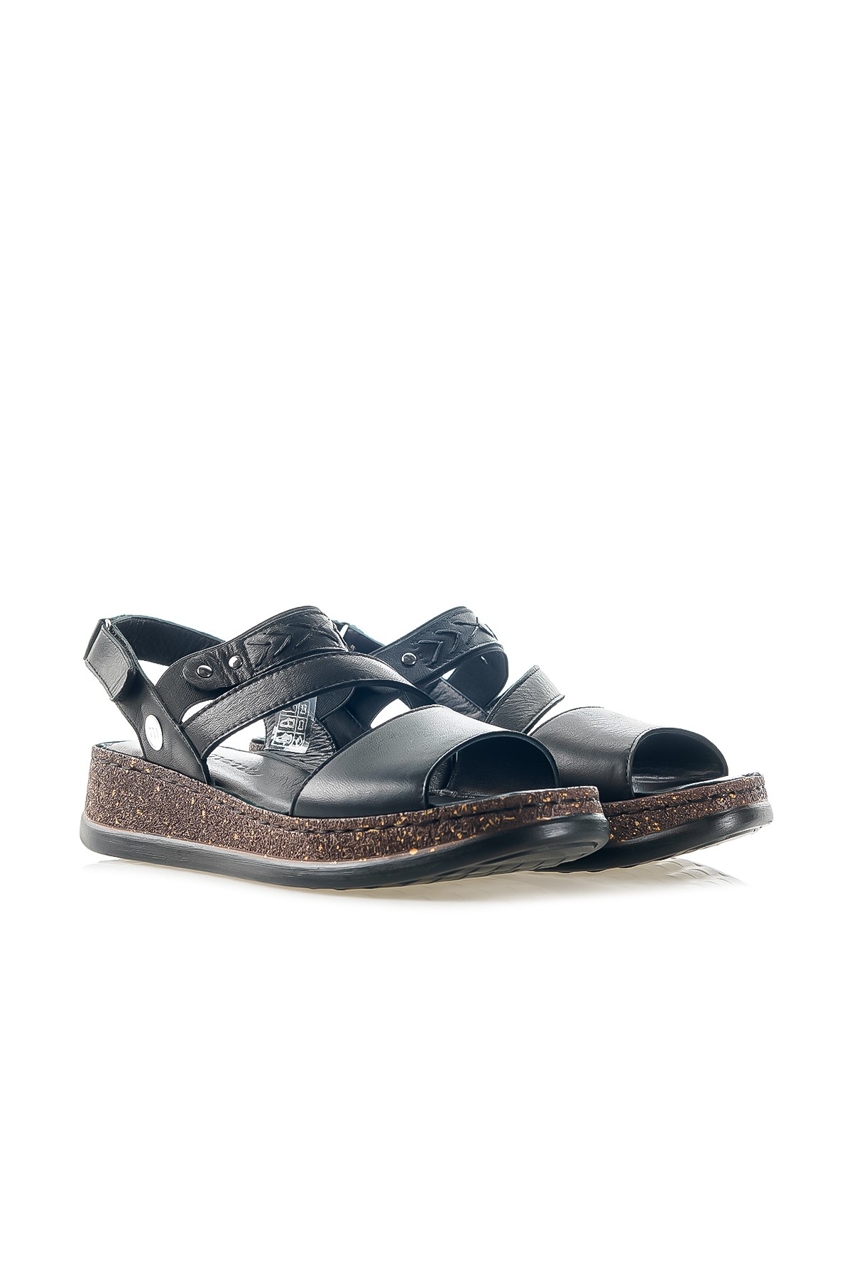 Mammamia Kadın Hakiki Deri Ortopedik Taban Dolgu Topuk Günlük Sandalet (36-40) D24YS-1640 Z - SİYAH