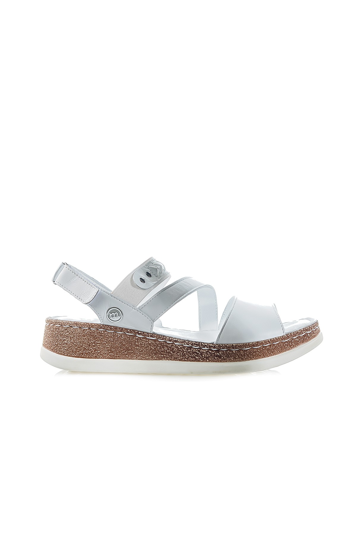 Mammamia Kadın Hakiki Deri Ortopedik Taban Dolgu Topuk Günlük Sandalet (36-40) D24YS-1640 Z - BEYAZ