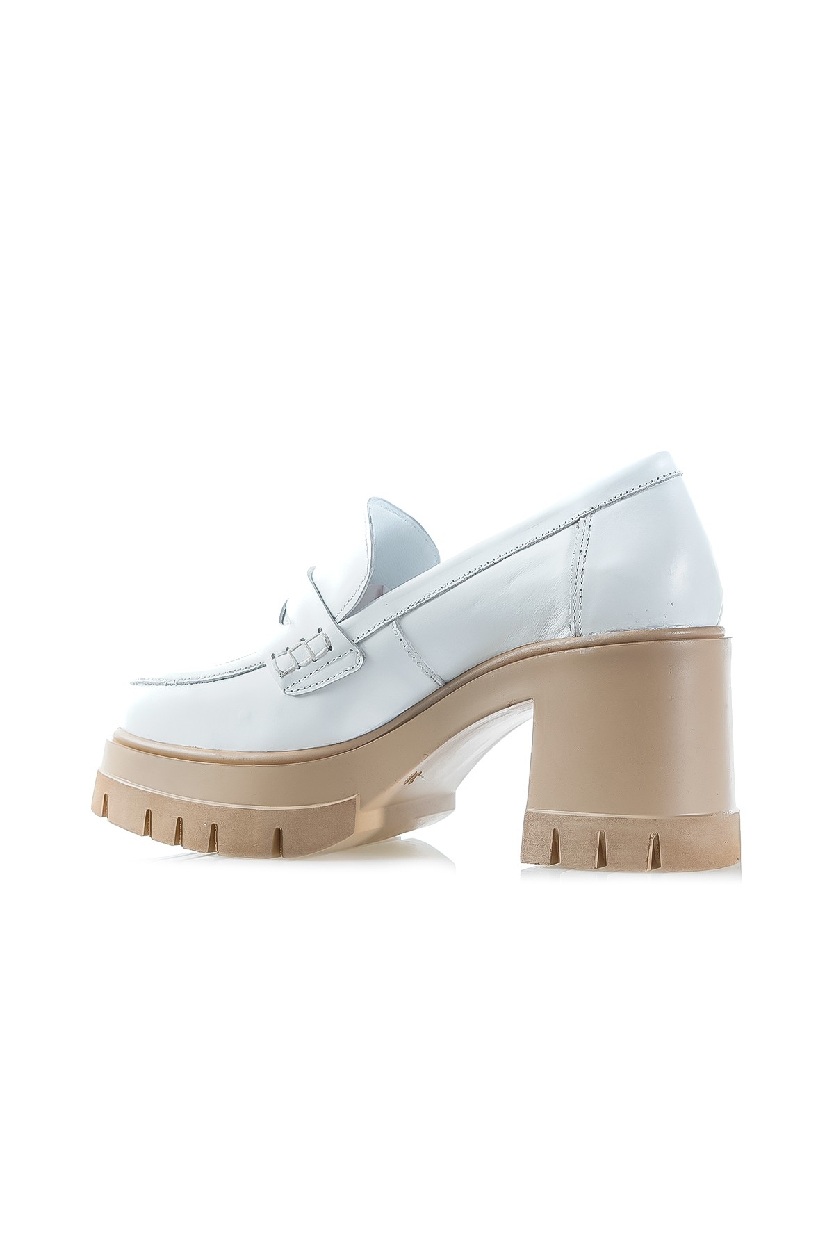 Mammamia Kadın Hakiki Deri Topuklu Loafer Günlük Ayakkabı (36-40) D24YA-3765 Z - BEYAZ