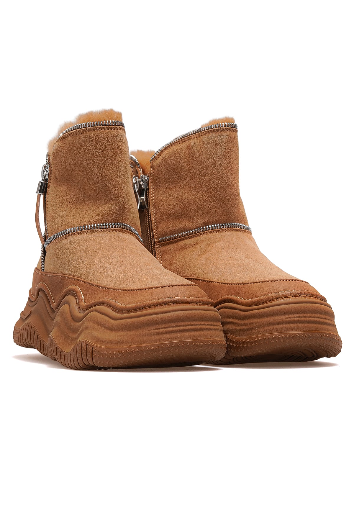 Kadın Nubuk Deri Kürklü Günlük Bot 25K438 Z - CAMEL NUBUK
