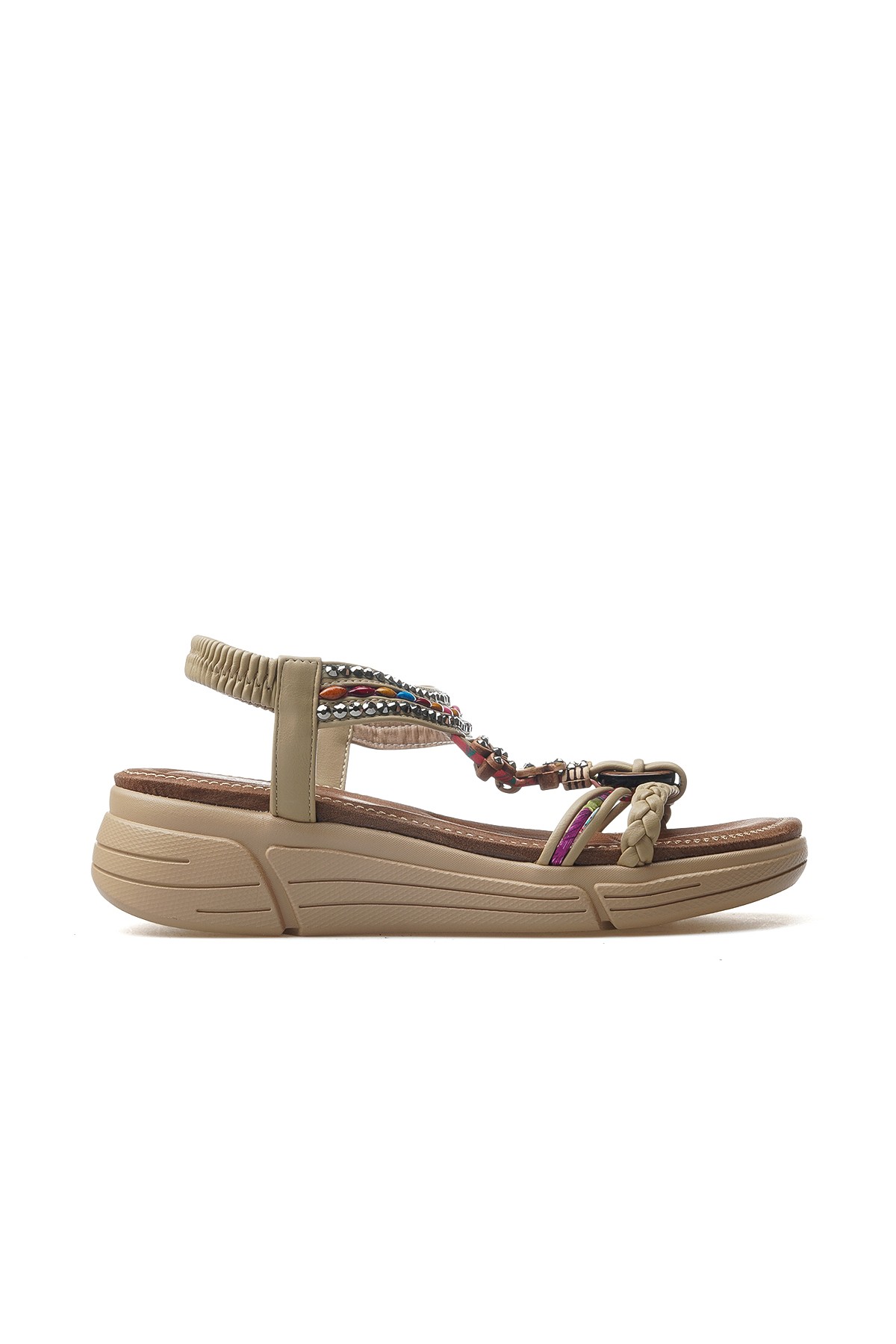 Kadın Taş Detaylı Günlük Sandalet 25Y154-4 Z - BEJ