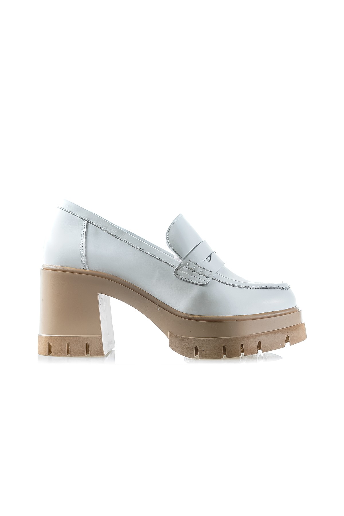 Mammamia Kadın Hakiki Deri Topuklu Loafer Günlük Ayakkabı (36-40) D24YA-3765 Z - BEYAZ