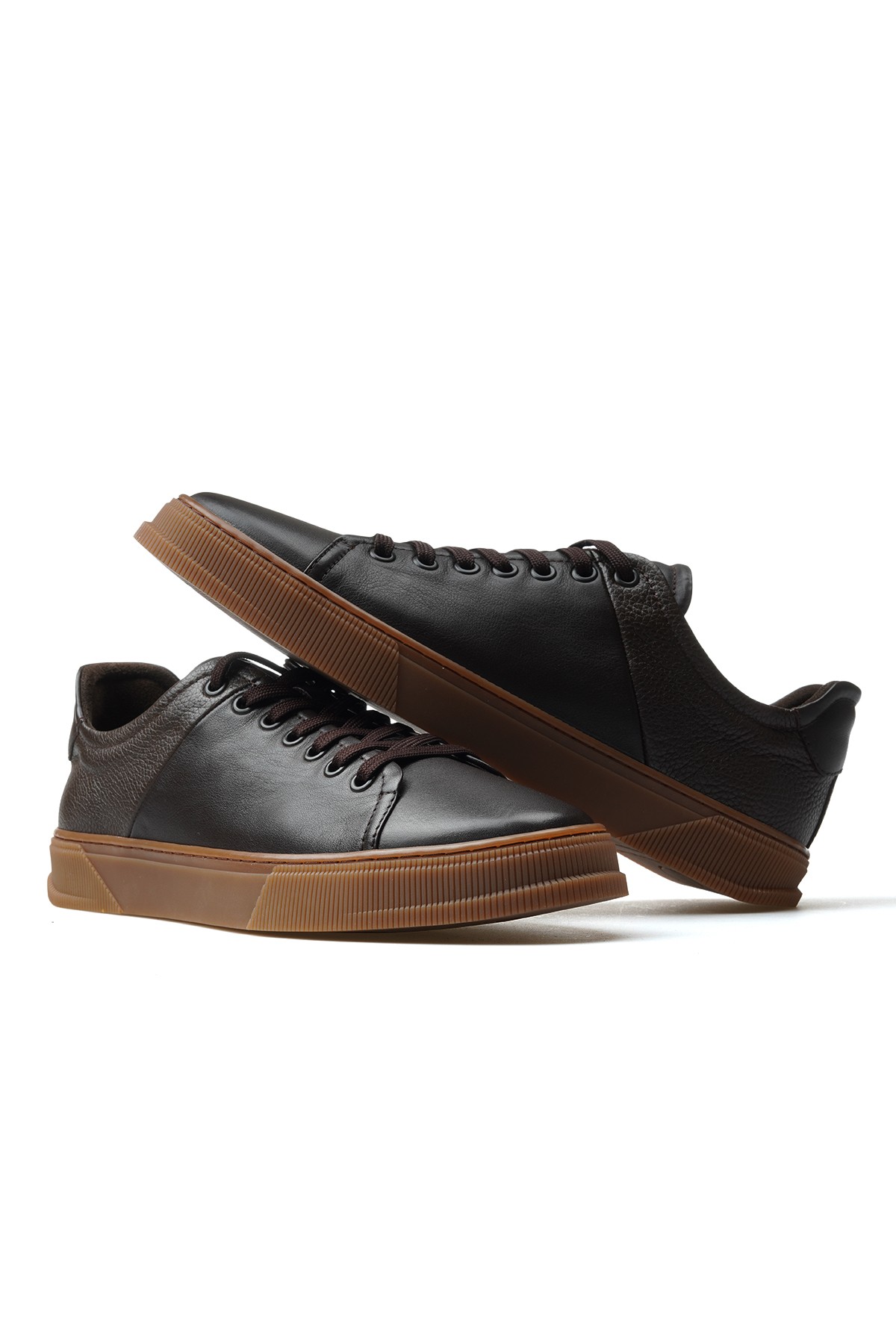 Erkek Hakiki Deri Sneaker Günlük Ayakkabı H1014 M - KAHVE