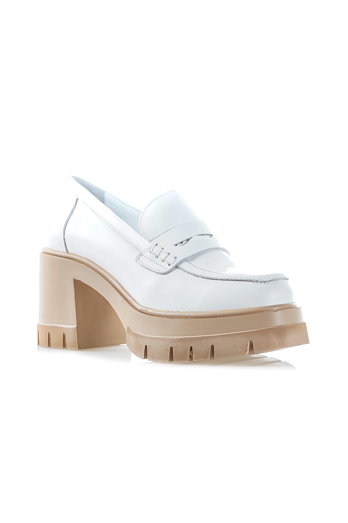 Mammamia Kadın Hakiki Deri Topuklu Loafer Günlük Ayakkabı (36-40) D24YA-3765 Z - BEYAZ