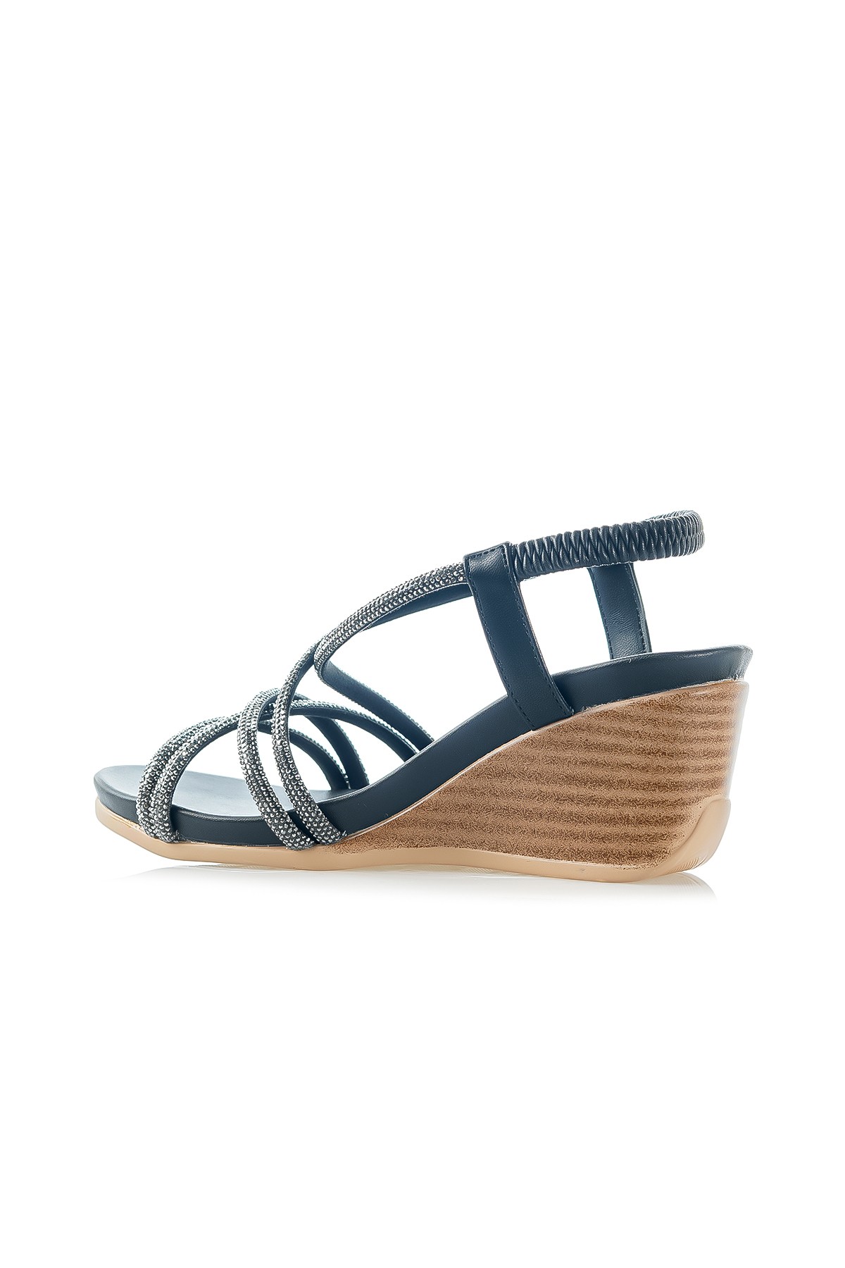 Yaşar Kaşlı Kadın Taş Detaylı Dolgu Topuklu Günlük Sandalet (36-40) YKS-1046 Z - SİYAH