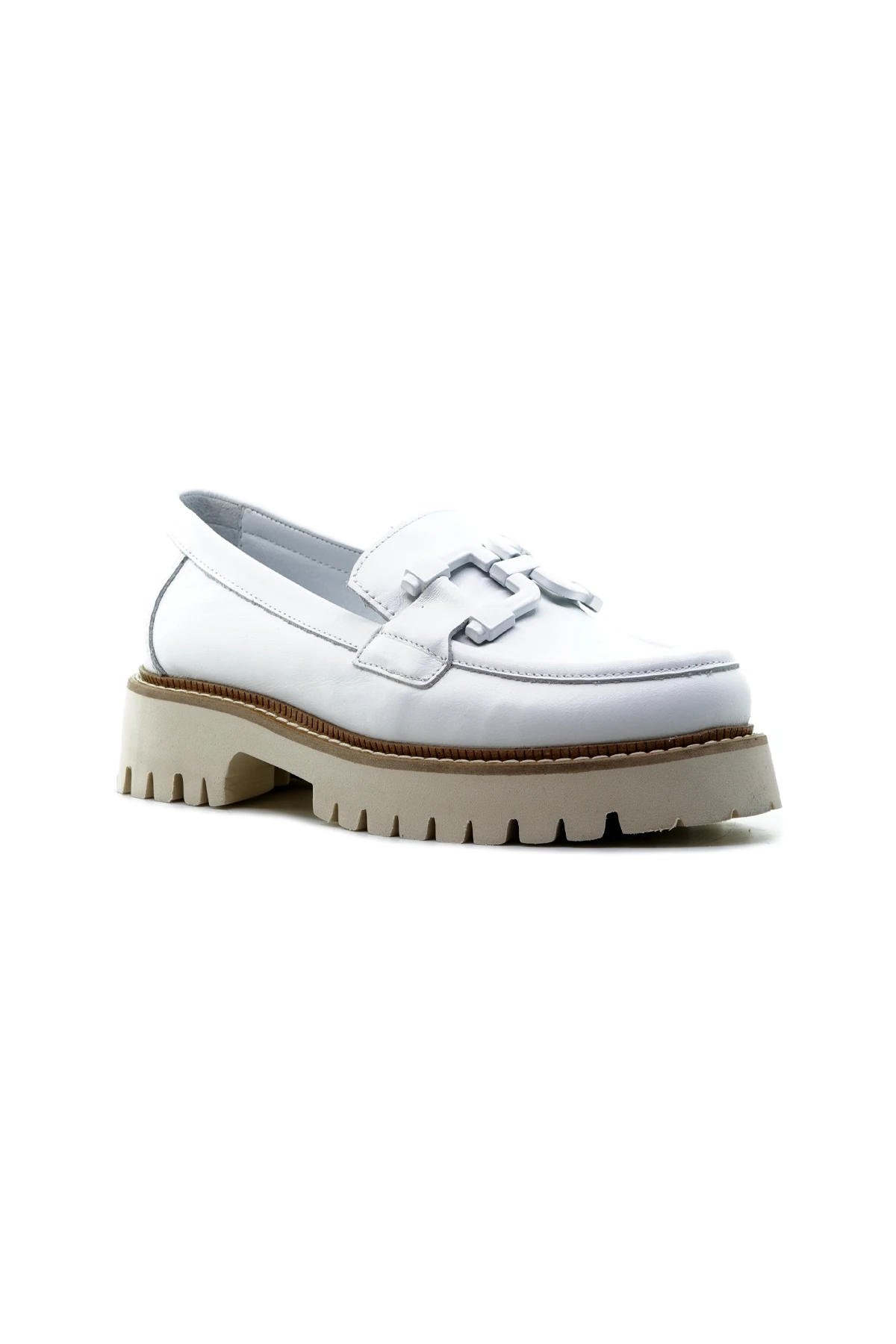 Mammamia Kadın Hakiki Deri Toka Detaylı Loafer Günlük Ayakkabı (36-40) D24YA-3165 Z - BEYAZ