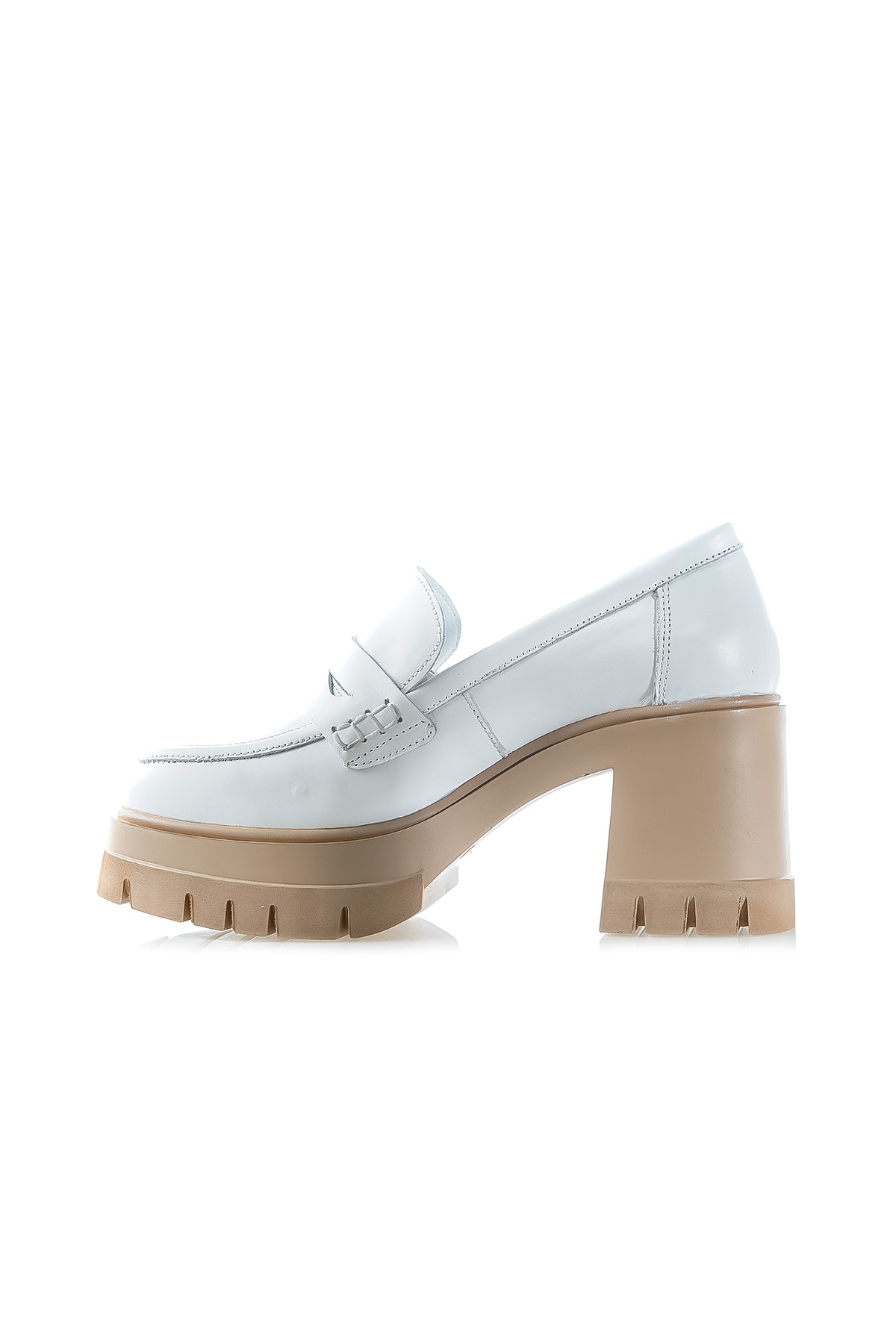 Mammamia Kadın Hakiki Deri Topuklu Loafer Günlük Ayakkabı (36-40) D24YA-3765 Z - BEYAZ