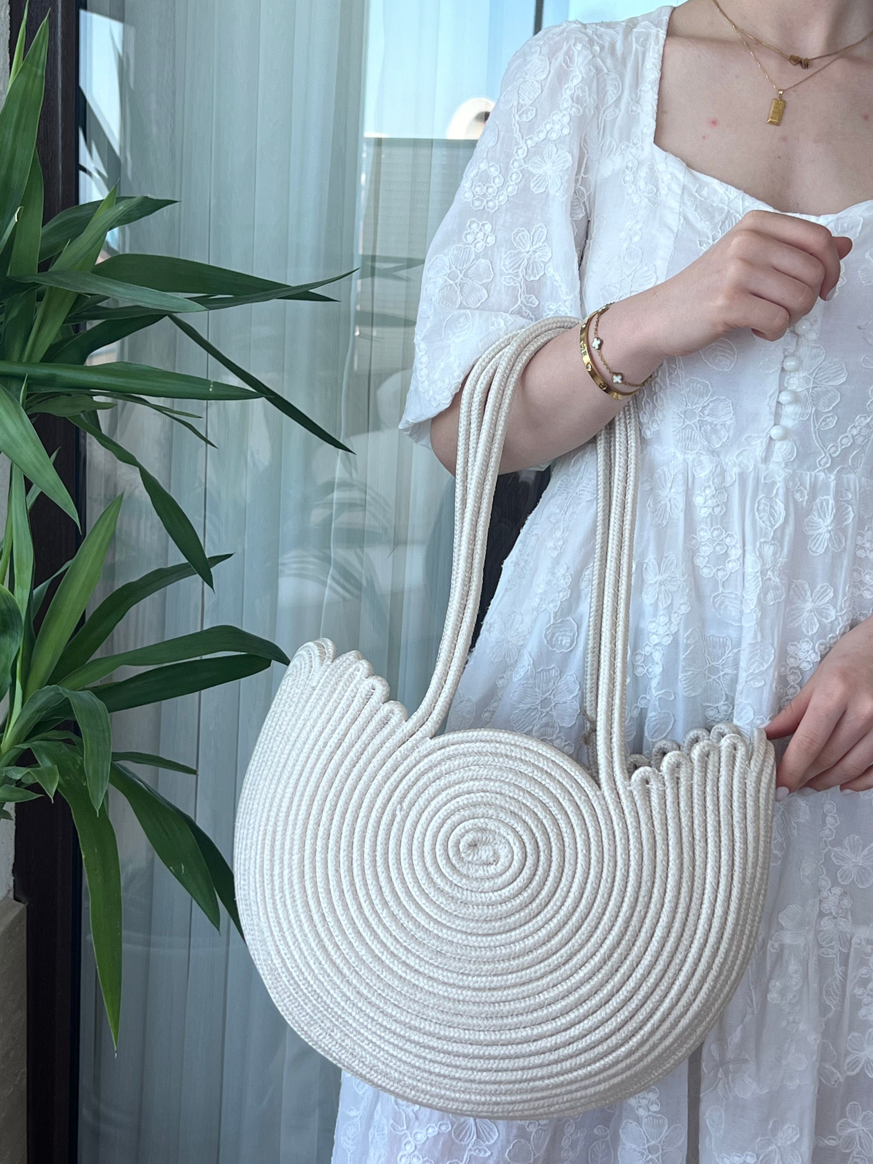  Miami Krem Handmade Hasır Omuz Çantası